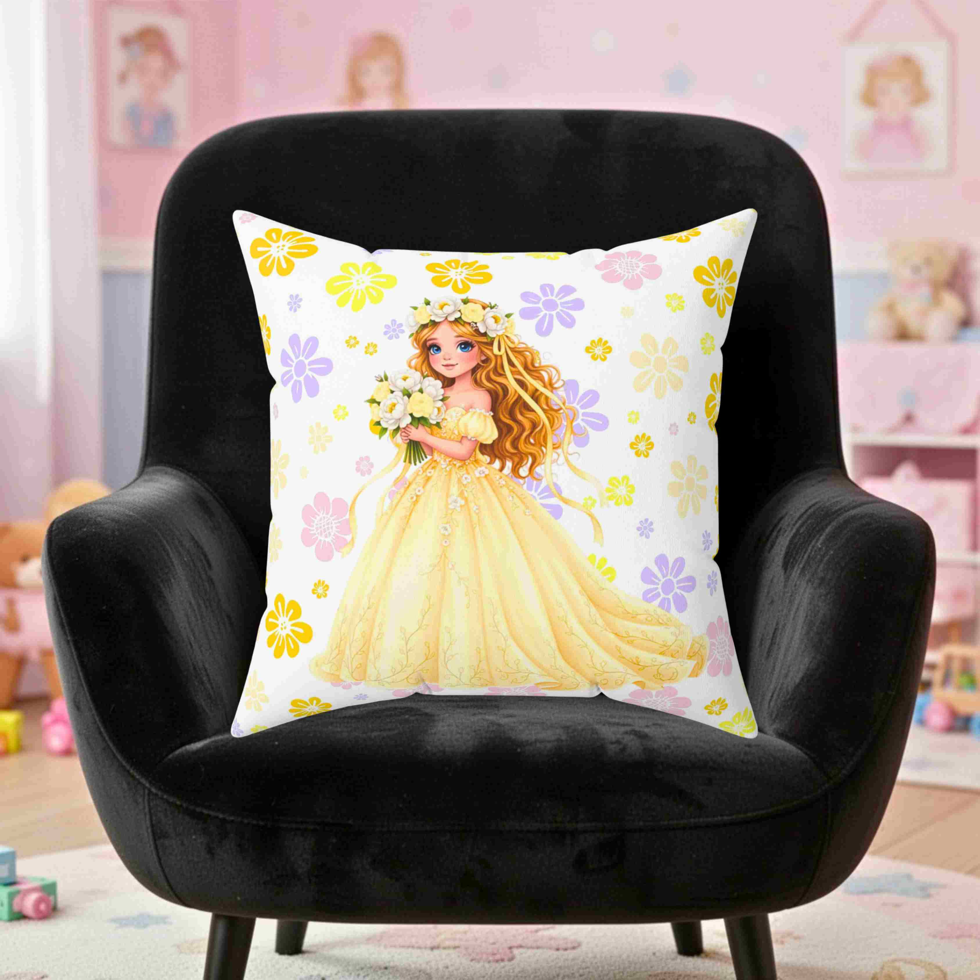 The Princess Collection Yellow Gown Throw Pillow— Yellow Gown Decorative Couch Cushion for Girls’ Room product thumbnail image The Princess Collection Yellow Gown Throw Pillow— Yellow Gown Decorative Couch Cushion for Girls’ Room product thumbnail image