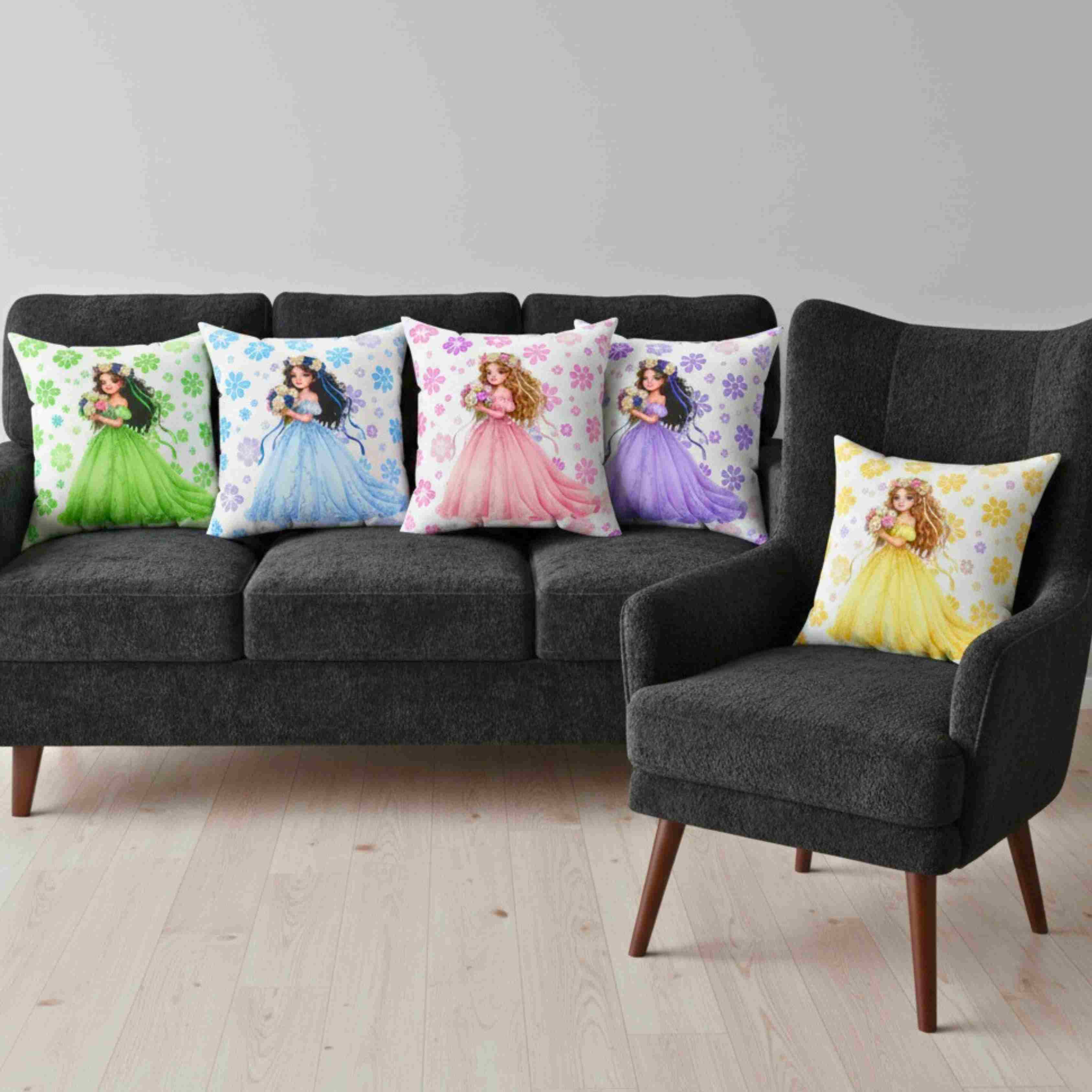 The Princess Collection Pink Gown Throw Pillow — Pink Girl in Gown Decorative Couch Cushion product thumbnail image