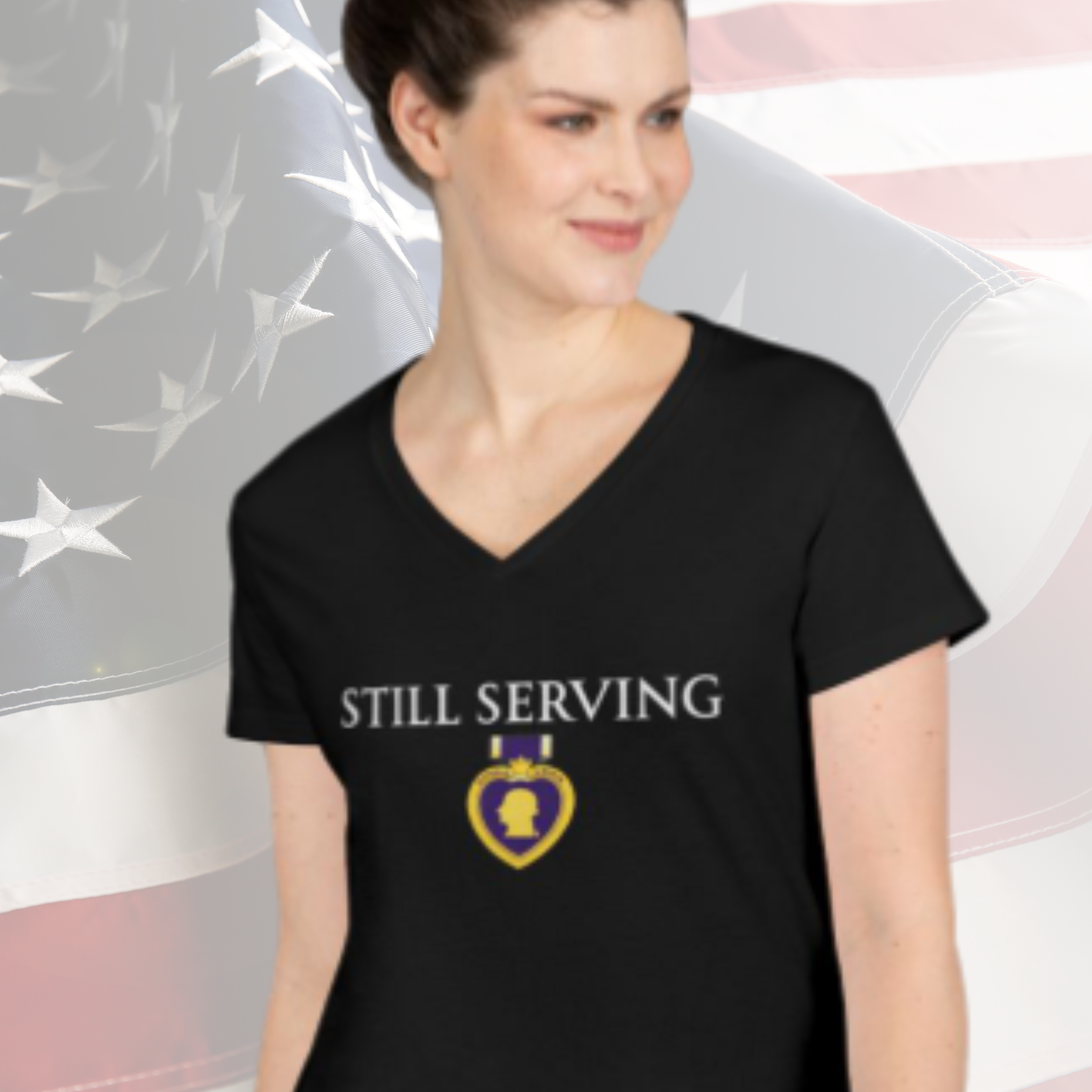 Double Sided Vindman For Senate V-Neck T‑Shirt — "Still Serving" Campaign Top