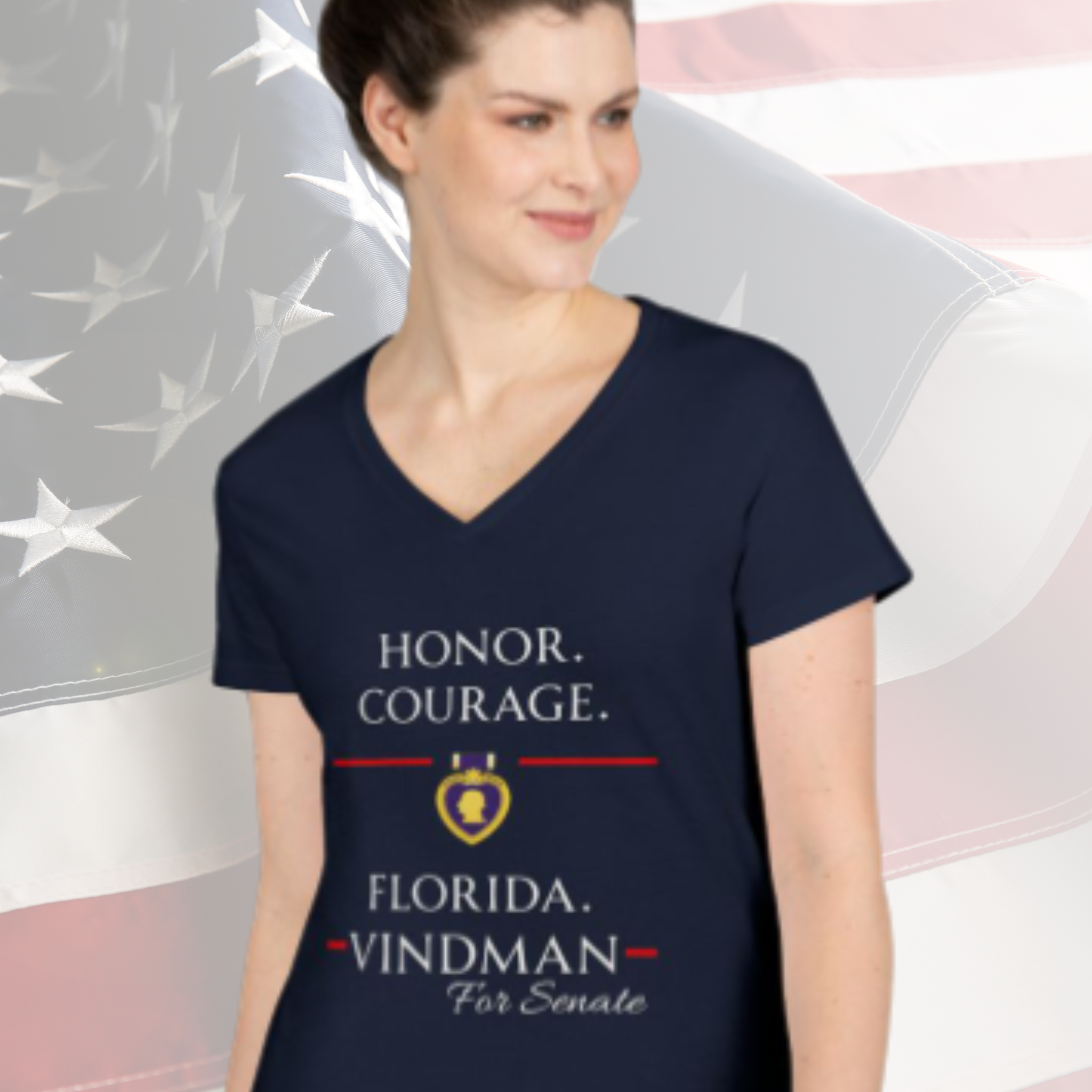Vindman For Senate V-Neck T‑Shirt — "Honor. Courage." Campaign Top