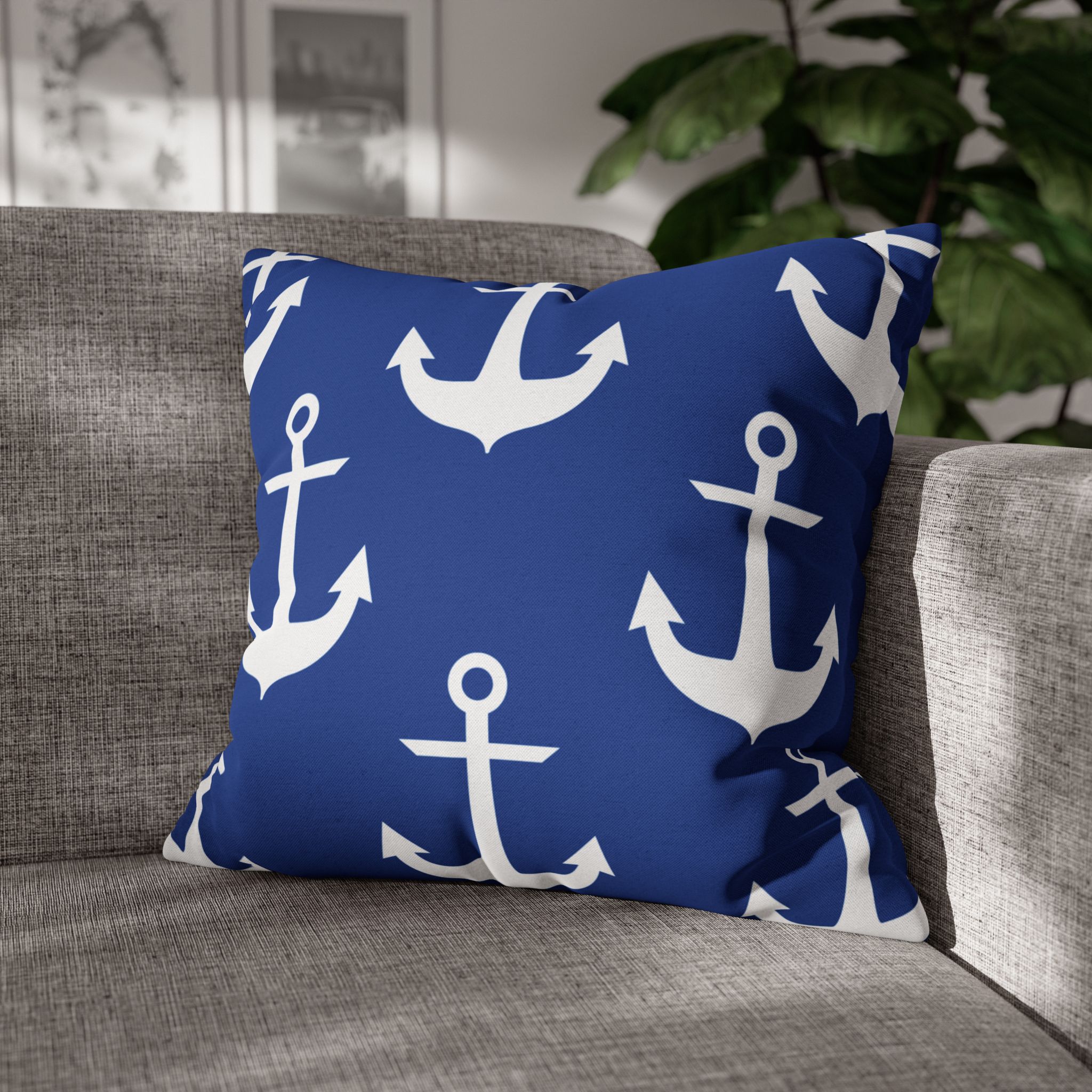 Nautical Deep Blue Anchor Accent Pillows, 4 sizes product thumbnail image Nautical Deep Blue Anchor Accent Pillows, 4 sizes product thumbnail image