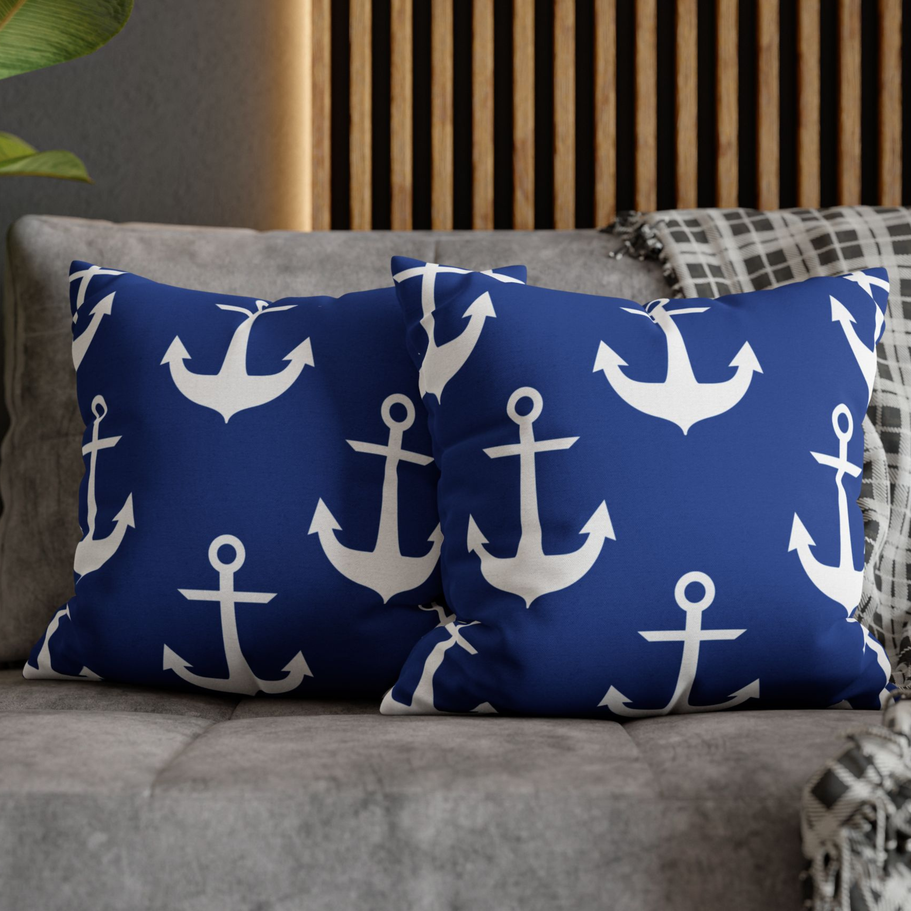 Nautical Deep Blue Anchor Accent Pillows, 4 sizes product thumbnail image Nautical Deep Blue Anchor Accent Pillows, 4 sizes product thumbnail image