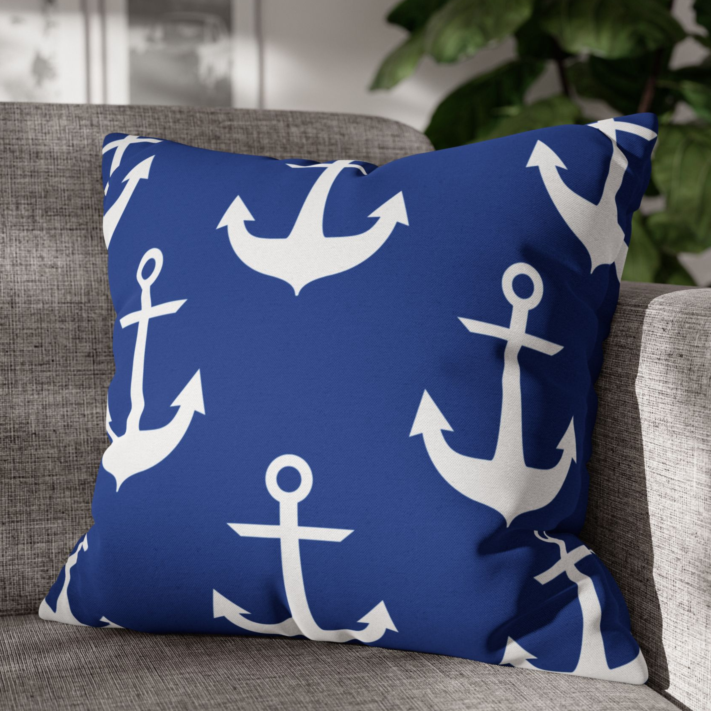 Nautical Deep Blue Anchor Accent Pillows, 4 sizes product thumbnail image Nautical Deep Blue Anchor Accent Pillows, 4 sizes product thumbnail image