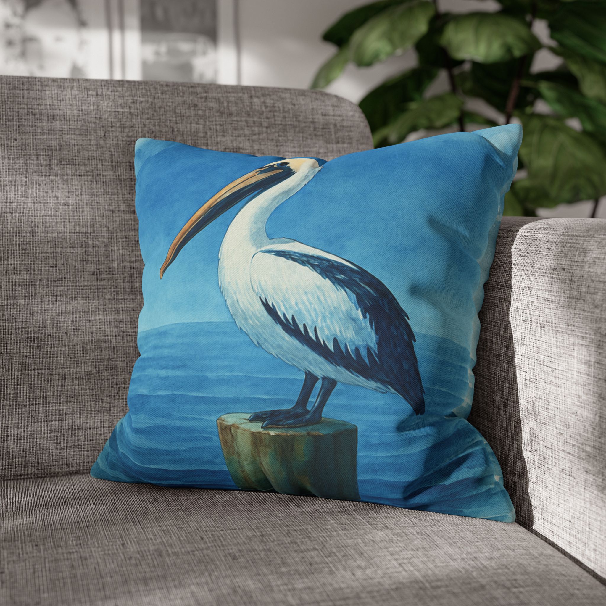 Coastal Watercolor Pelican Accent Pillows, 4 sizes product thumbnail image Coastal Watercolor Pelican Accent Pillows, 4 sizes product thumbnail image