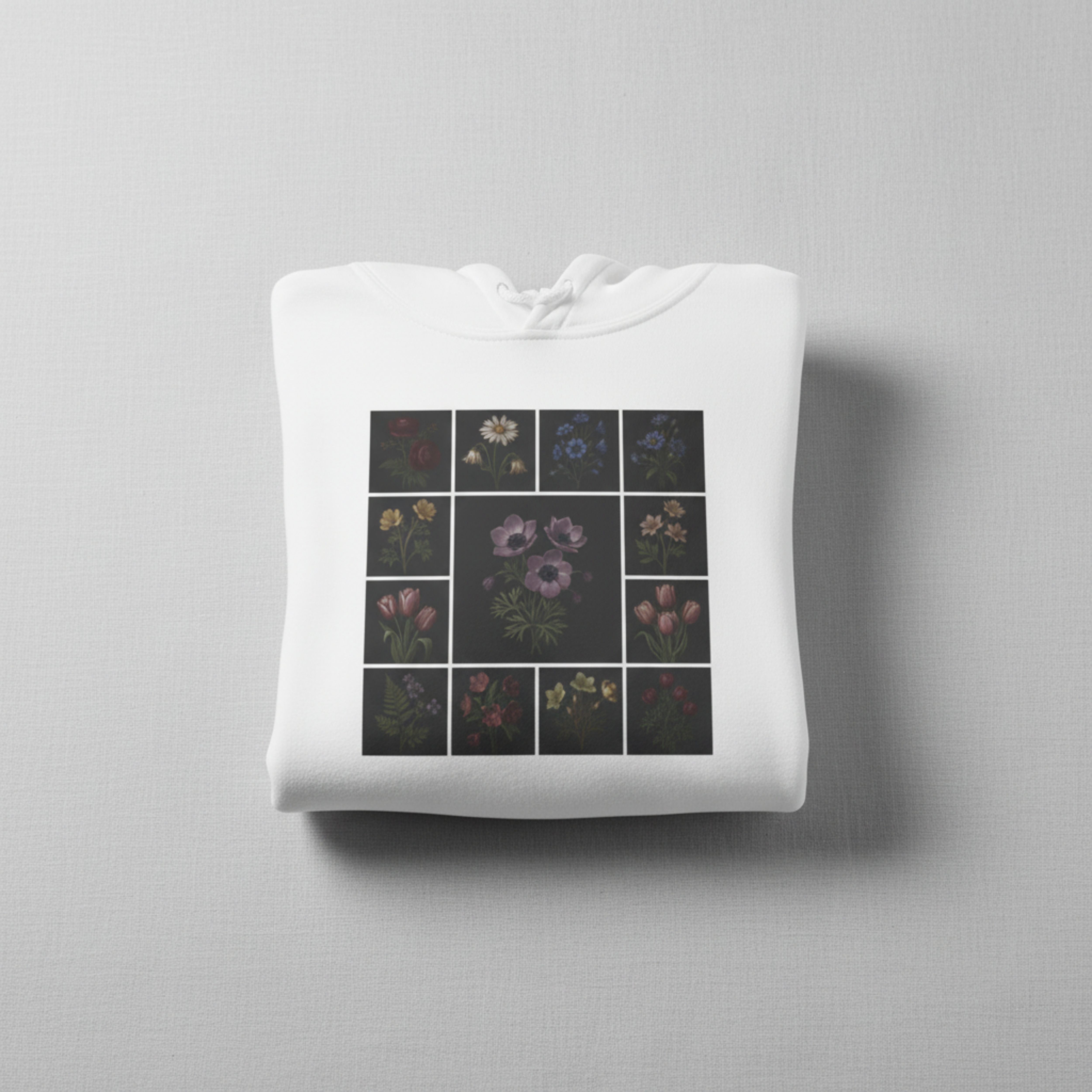 Floral Tile Grid Hoodie — Vintage Dark Botanical Squares product thumbnail image