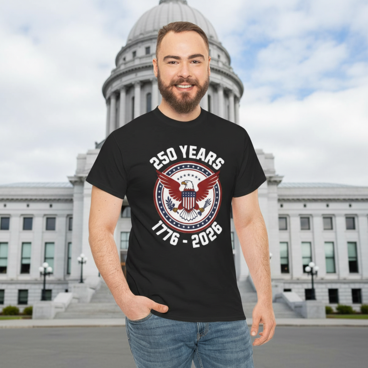 250 Years 1776–2026 Eagle Anniversary T‑Shirt — USA Bicentennial Style Patriotic Tee product thumbnail image