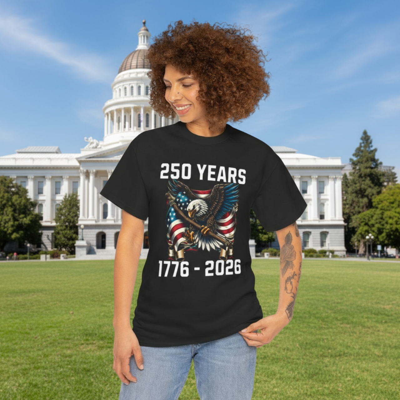 250 Years 1776–2026 Eagle American Flag T-Shirt — Patriotic 250th Anniversary Tee product thumbnail image