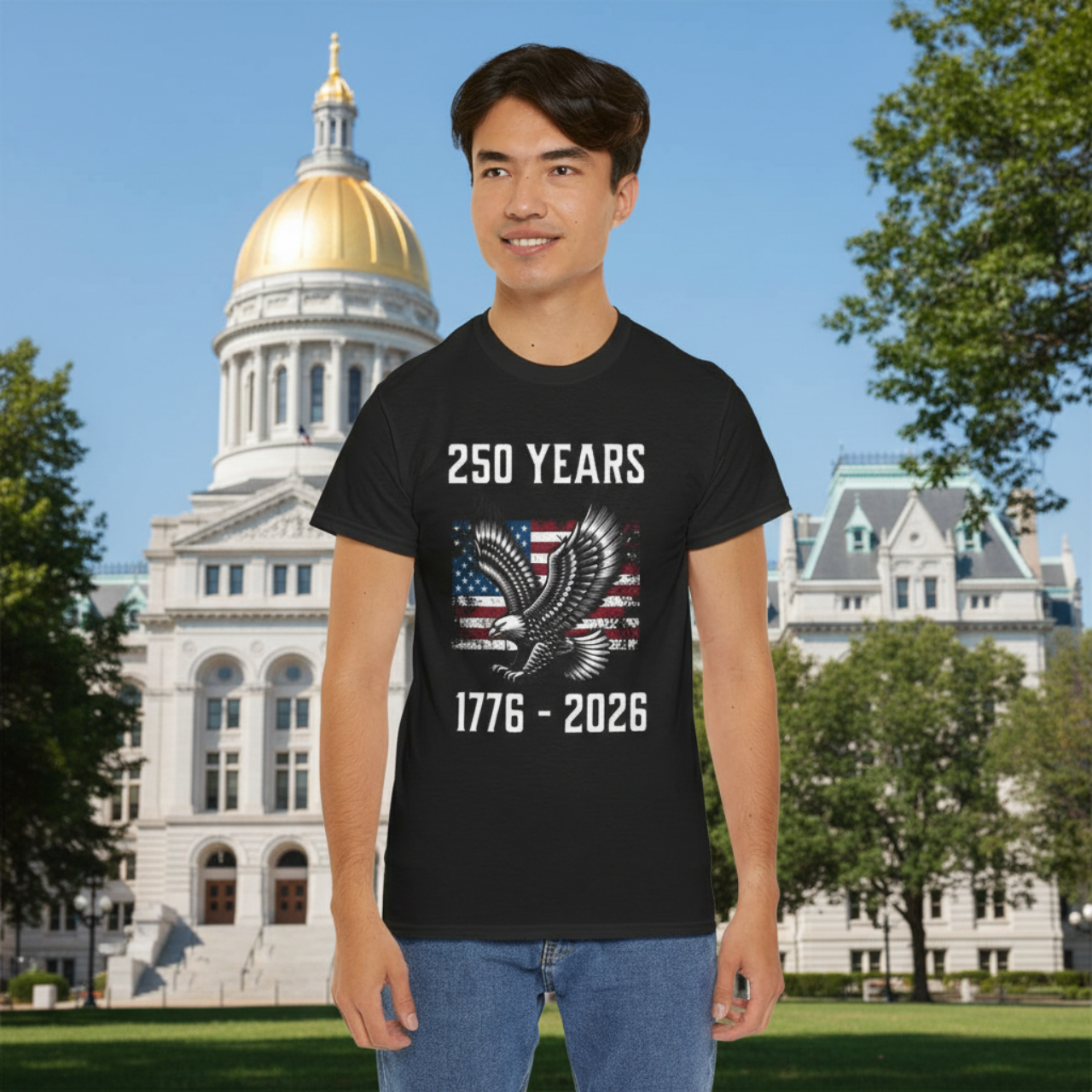 250 Years 1776–2026 Eagle American Flag Tee — Patriotic 250th Anniversary Shirt product thumbnail image