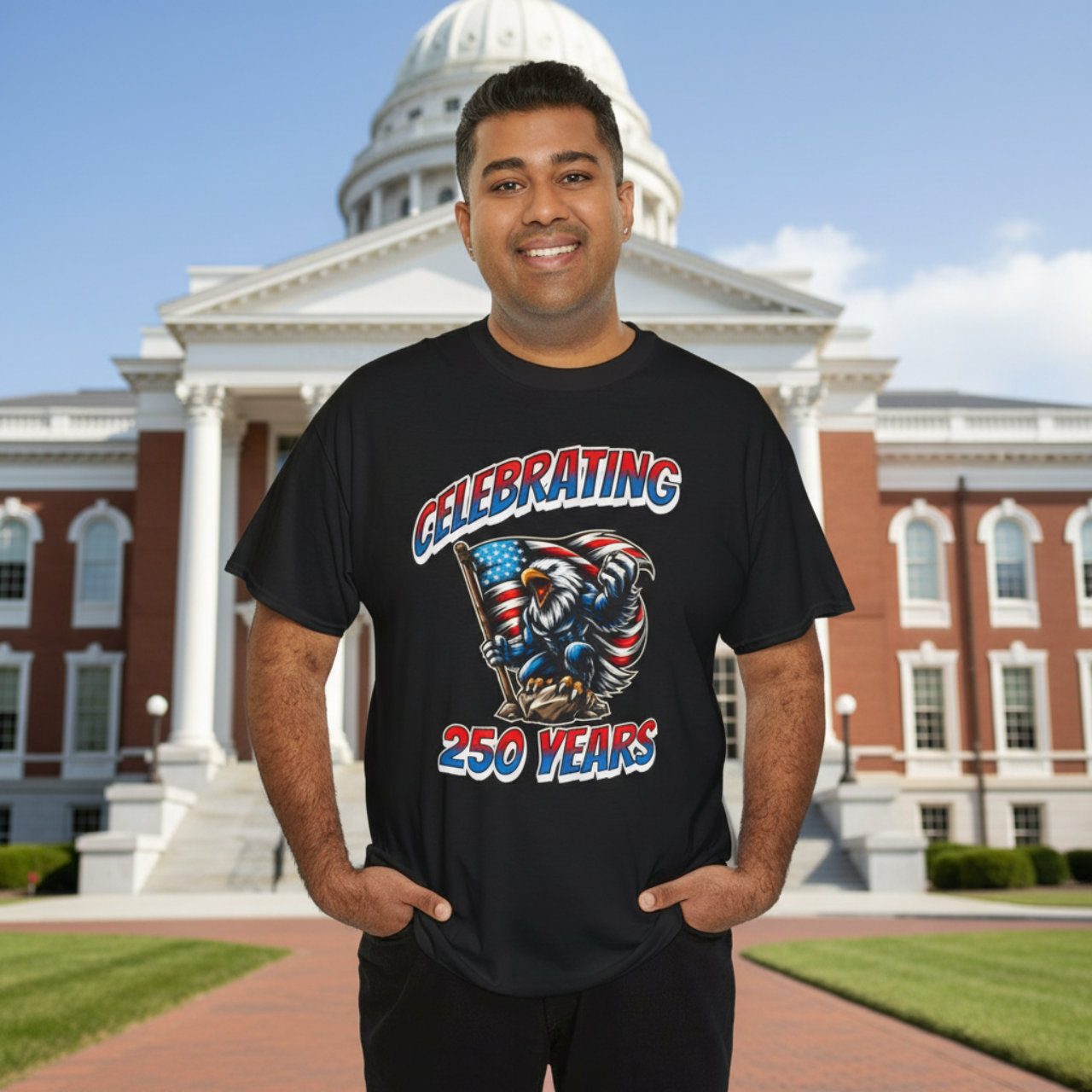 Celebrating 250 Years Mascot Eagle T-Shirt – American Flag Independence Anniversary Tee
