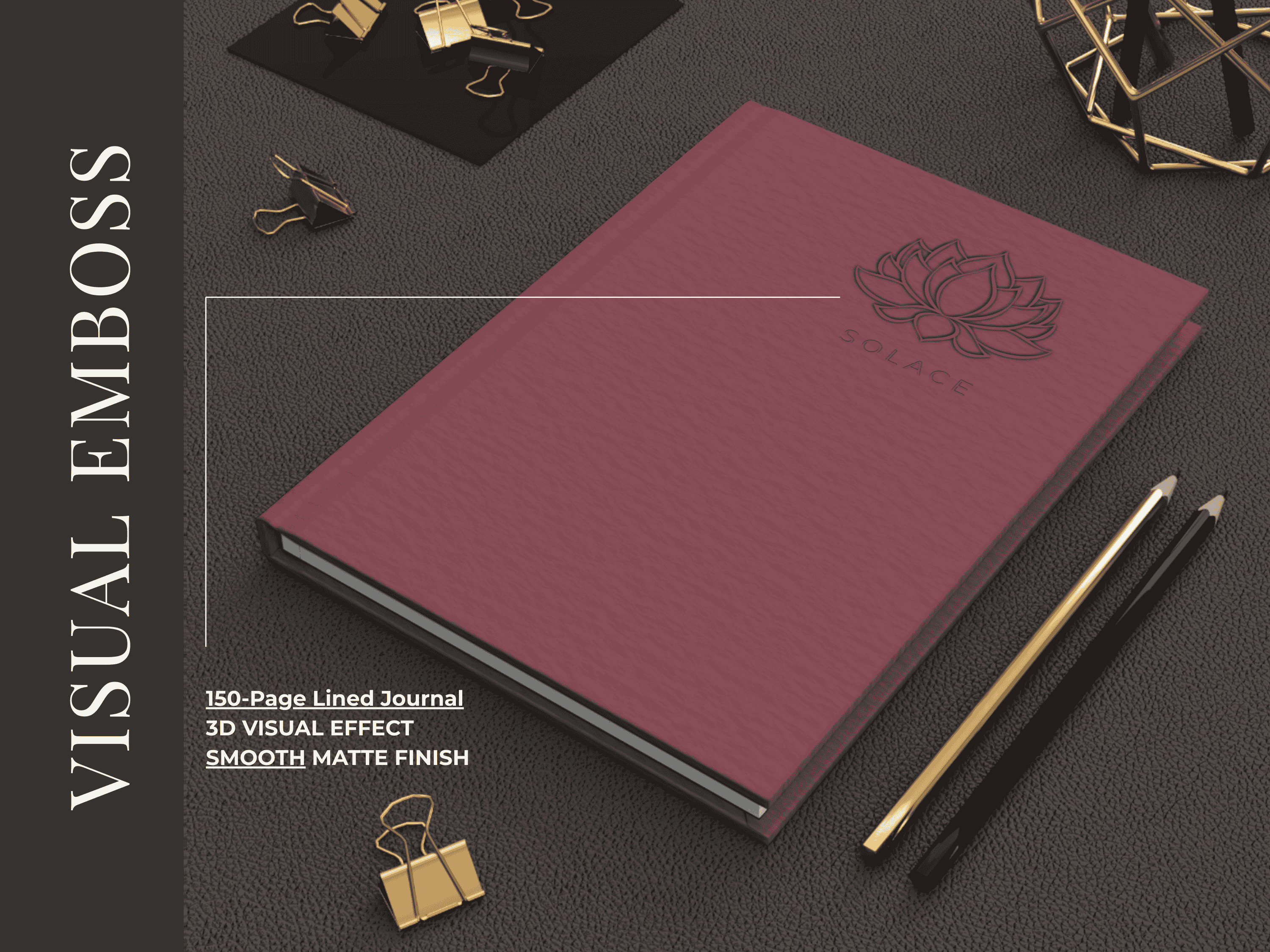 3D Visual Emboss Hardcover Journal, Lotus Flower Lined Notebook, Plum A5 Journal with Perforated Pages, Mindful Gift for Writers
