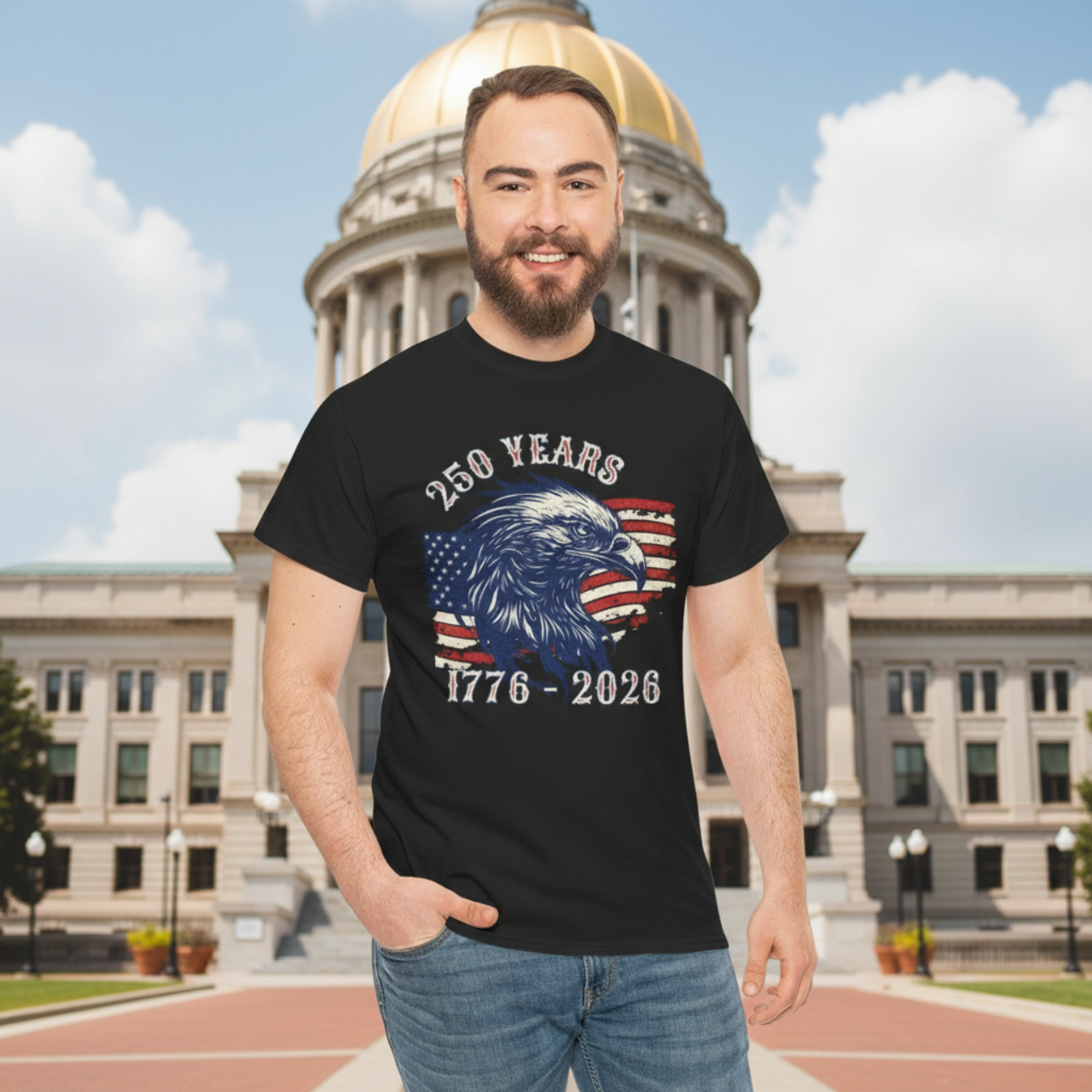 250 Years Eagle Head Tee — 1776-2026 American Flag Patriotic T-Shirt product thumbnail image 250 Years Eagle Head Tee — 1776-2026 American Flag Patriotic T-Shirt product thumbnail image