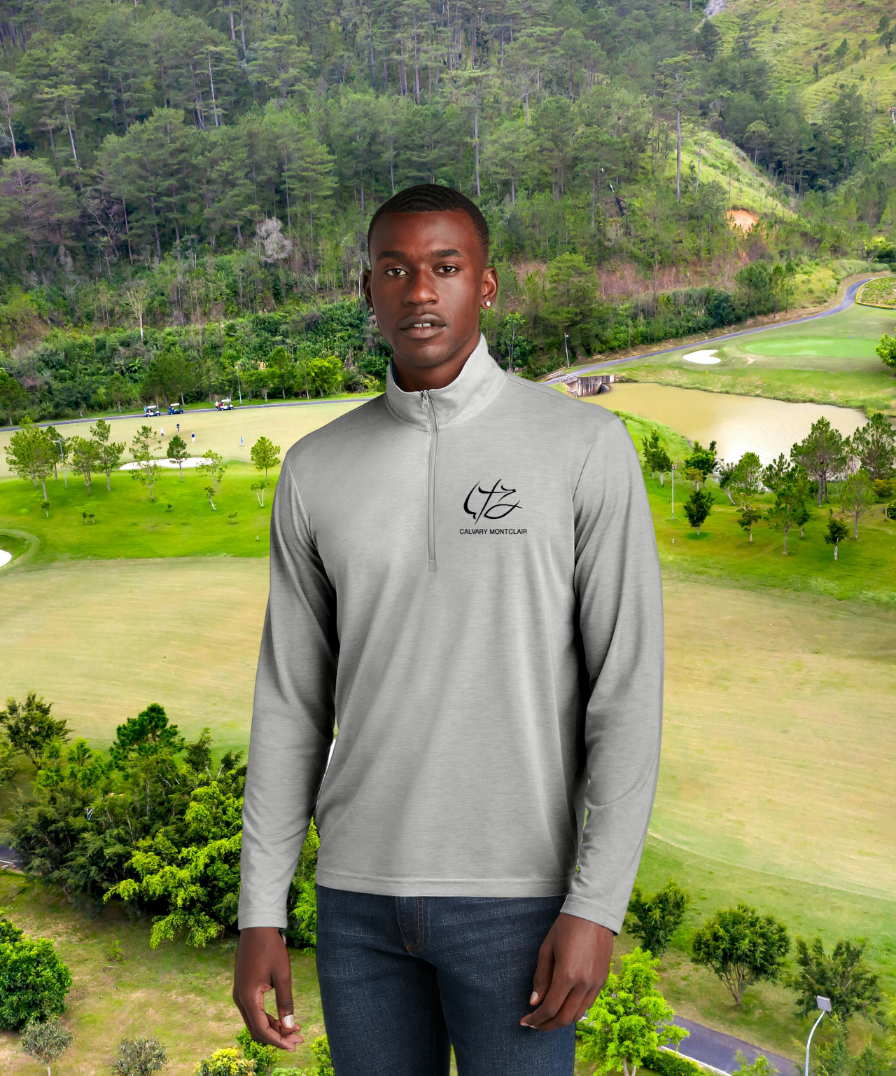 Embroidered Quarter-Zip Pullover Performance Tri-Blend Wicking Top– CM Black Logo