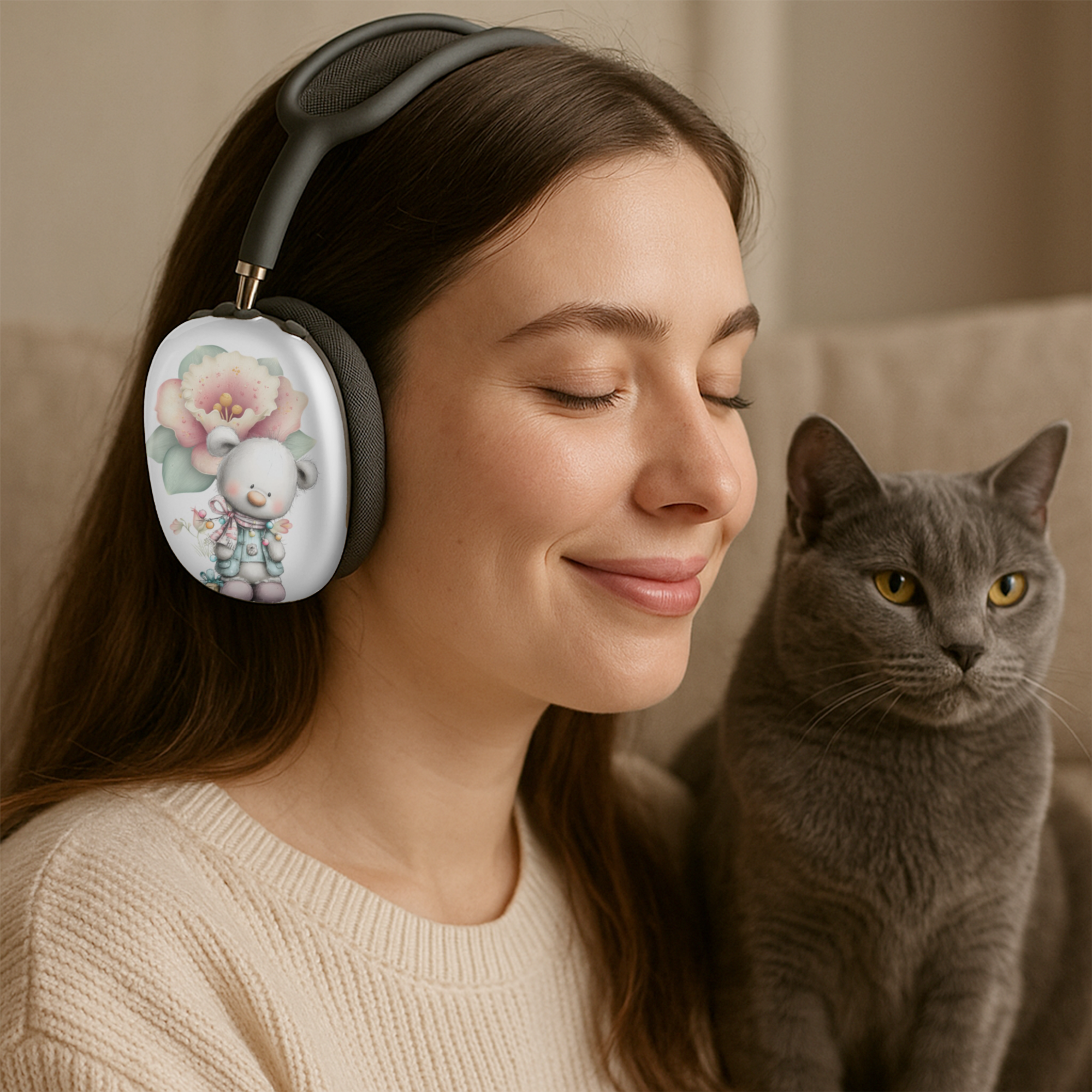 Snap-On AirPods Max Shell Case Cartoon Bear and Flower | Economy Shipping Included in USA product thumbnail image