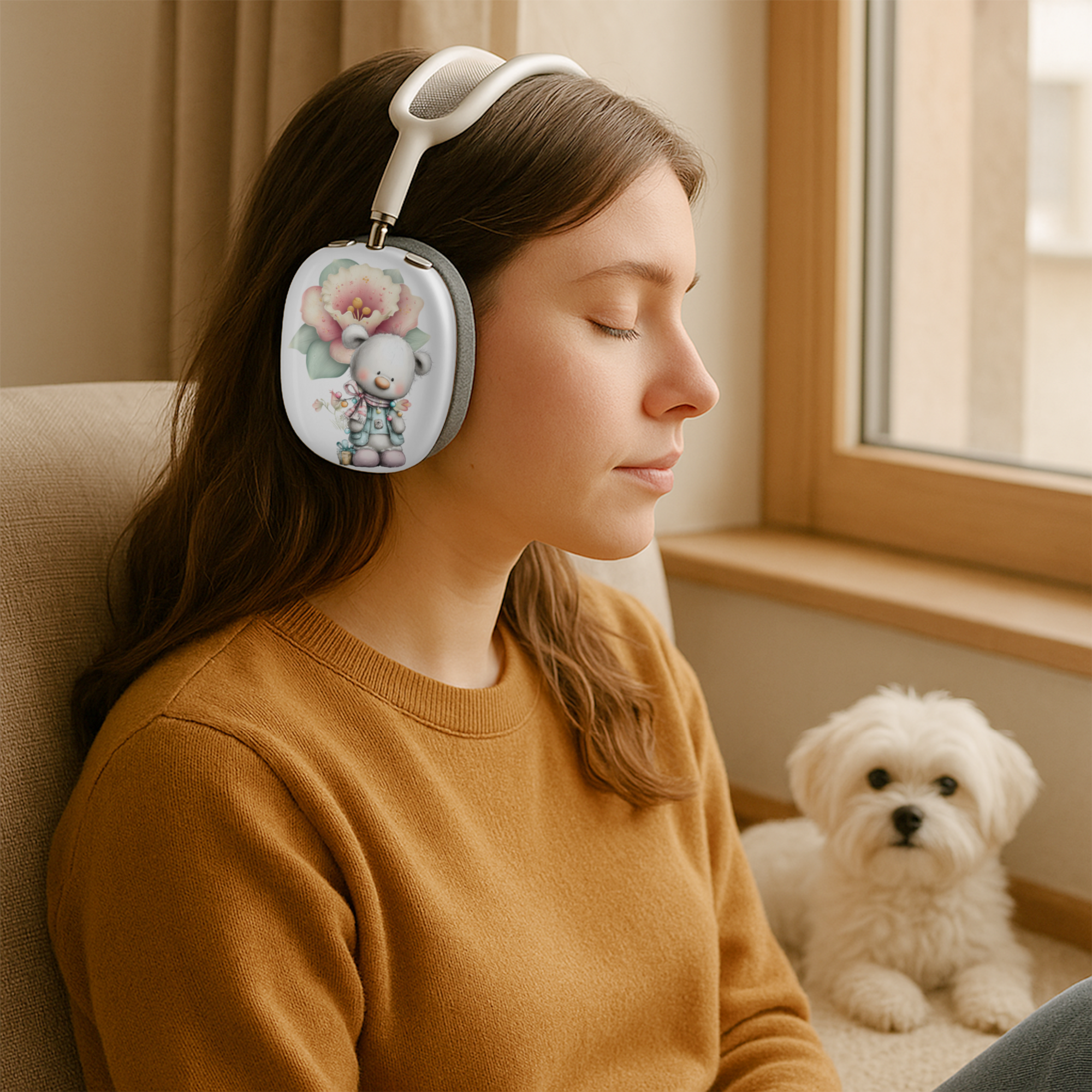 Snap-On AirPods Max Shell Case Cartoon Bear and Flower | Economy Shipping Included in USA product thumbnail image