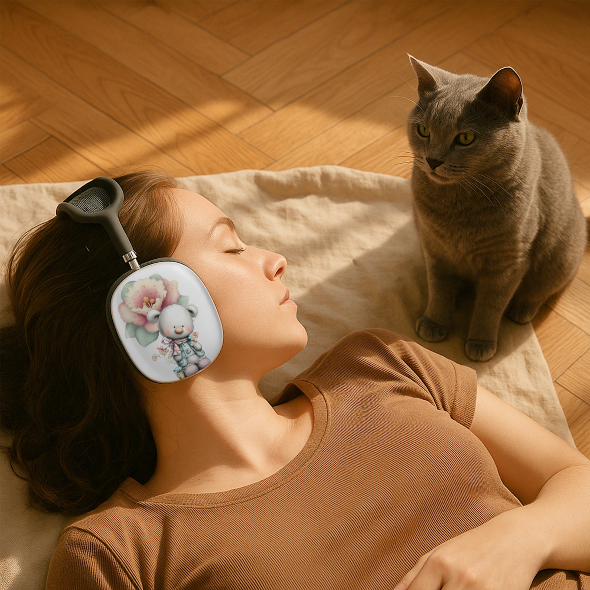 Snap-On AirPods Max Shell Case Cartoon Bear and Flower | Economy Shipping Included in USA product thumbnail image