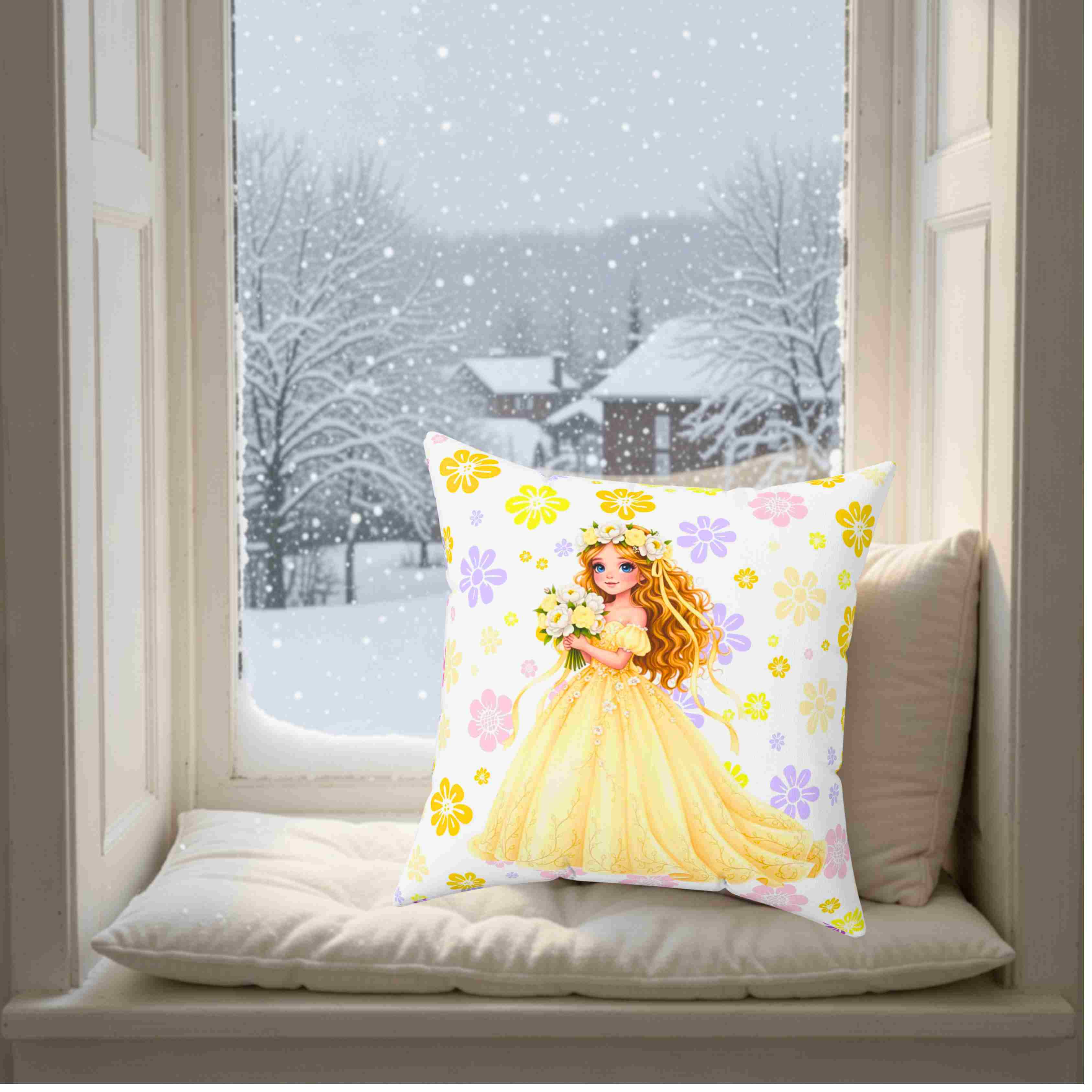 The Princess Collection Yellow Gown Throw Pillow— Yellow Gown Decorative Couch Cushion for Girls’ Room product thumbnail image The Princess Collection Yellow Gown Throw Pillow— Yellow Gown Decorative Couch Cushion for Girls’ Room product thumbnail image
