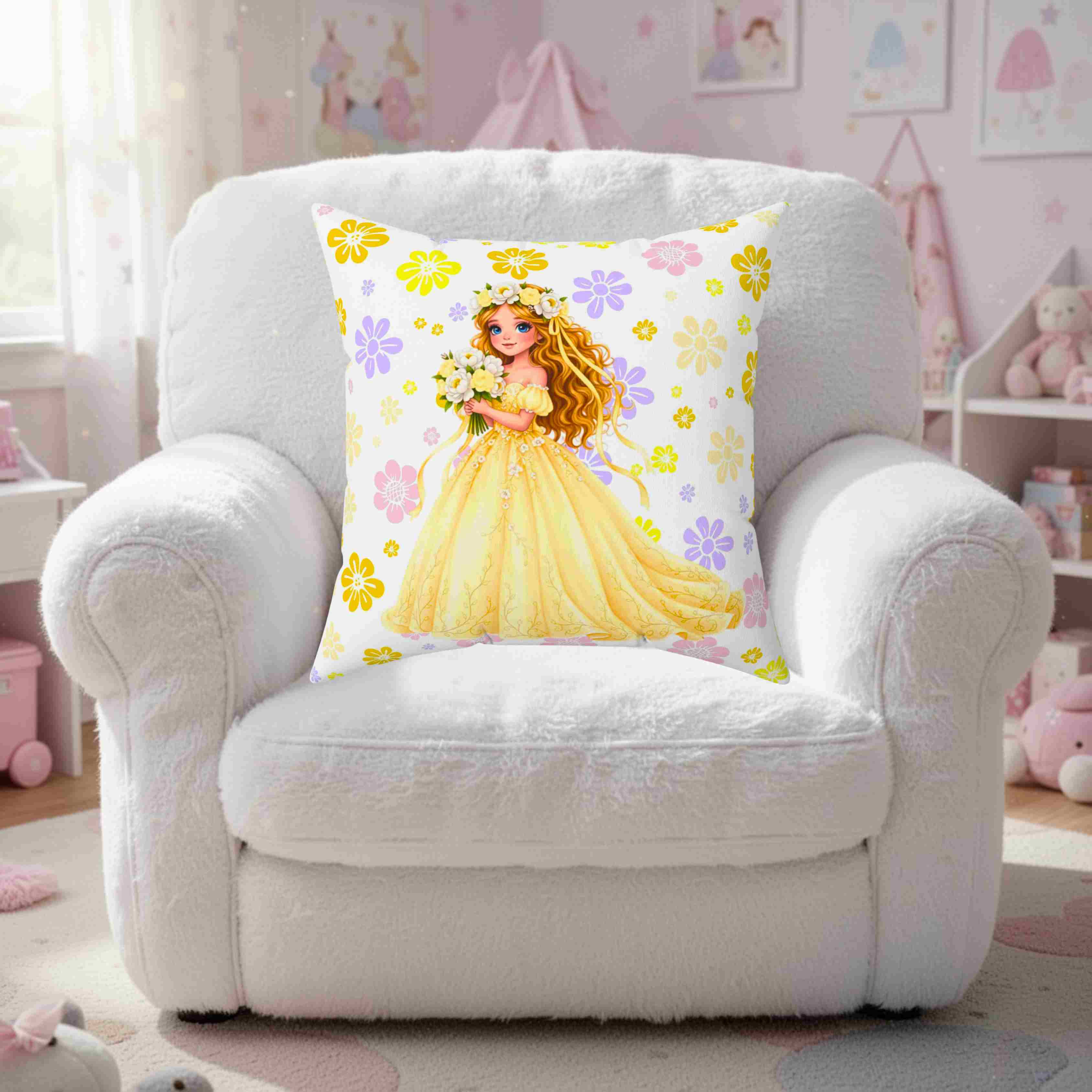The Princess Collection Yellow Gown Throw Pillow— Yellow Gown Decorative Couch Cushion for Girls’ Room product thumbnail image