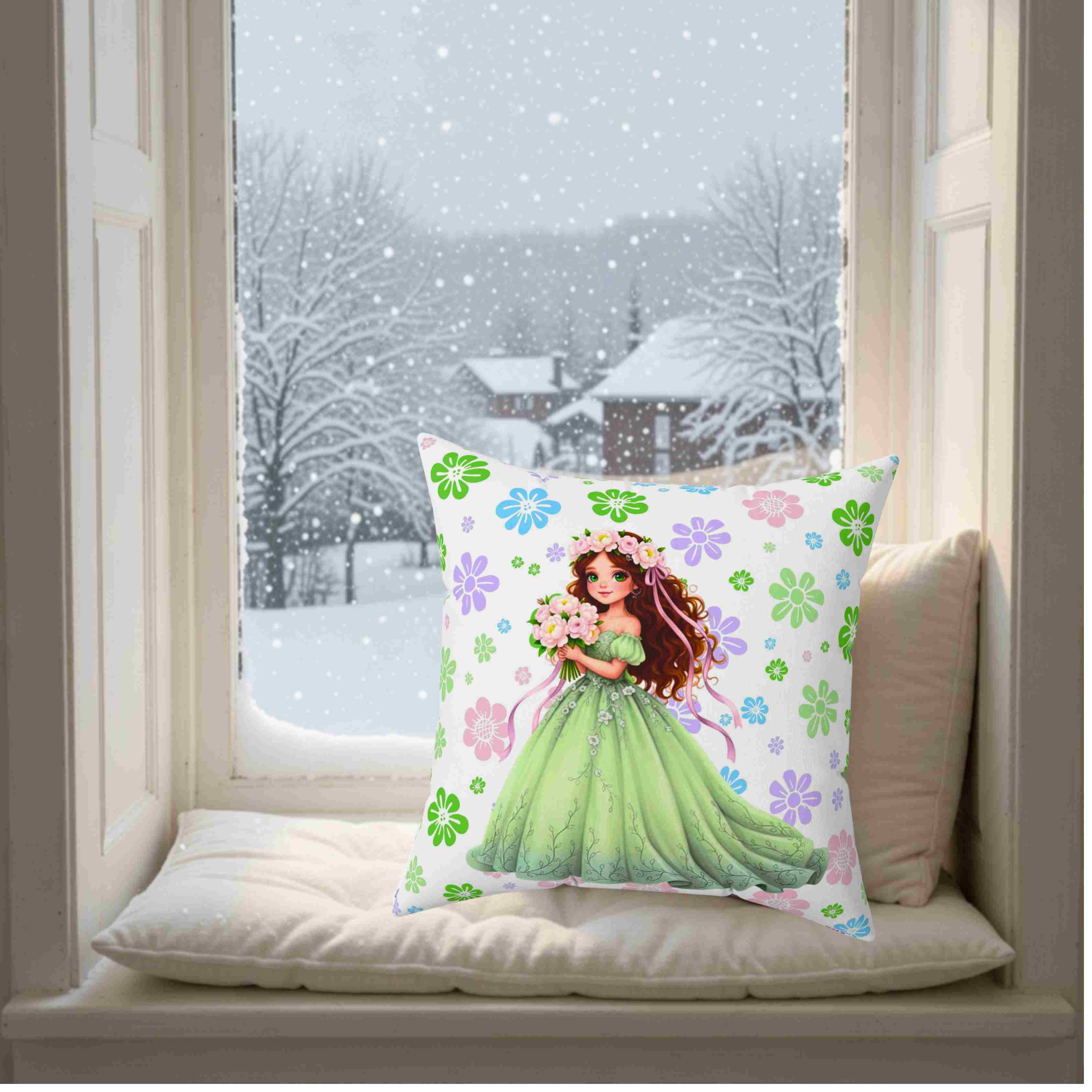 The Princess Collection Green Gown Throw Pillow | Spun Polyester Square Pillow, Couch Cushion product thumbnail image