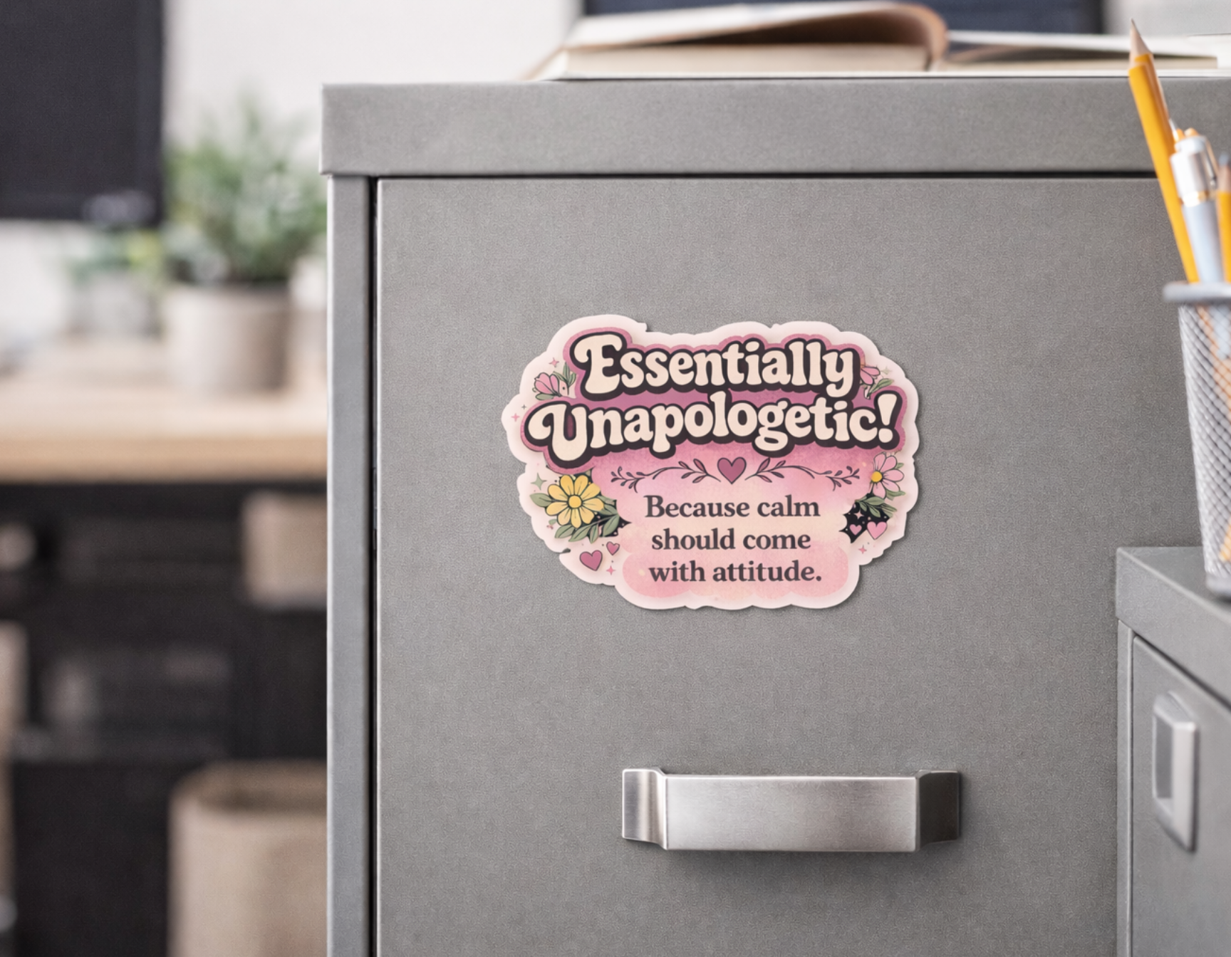 Essentially unapologetic Die-Cut Magnet — Floral Empowerment Quote Magnet product thumbnail image