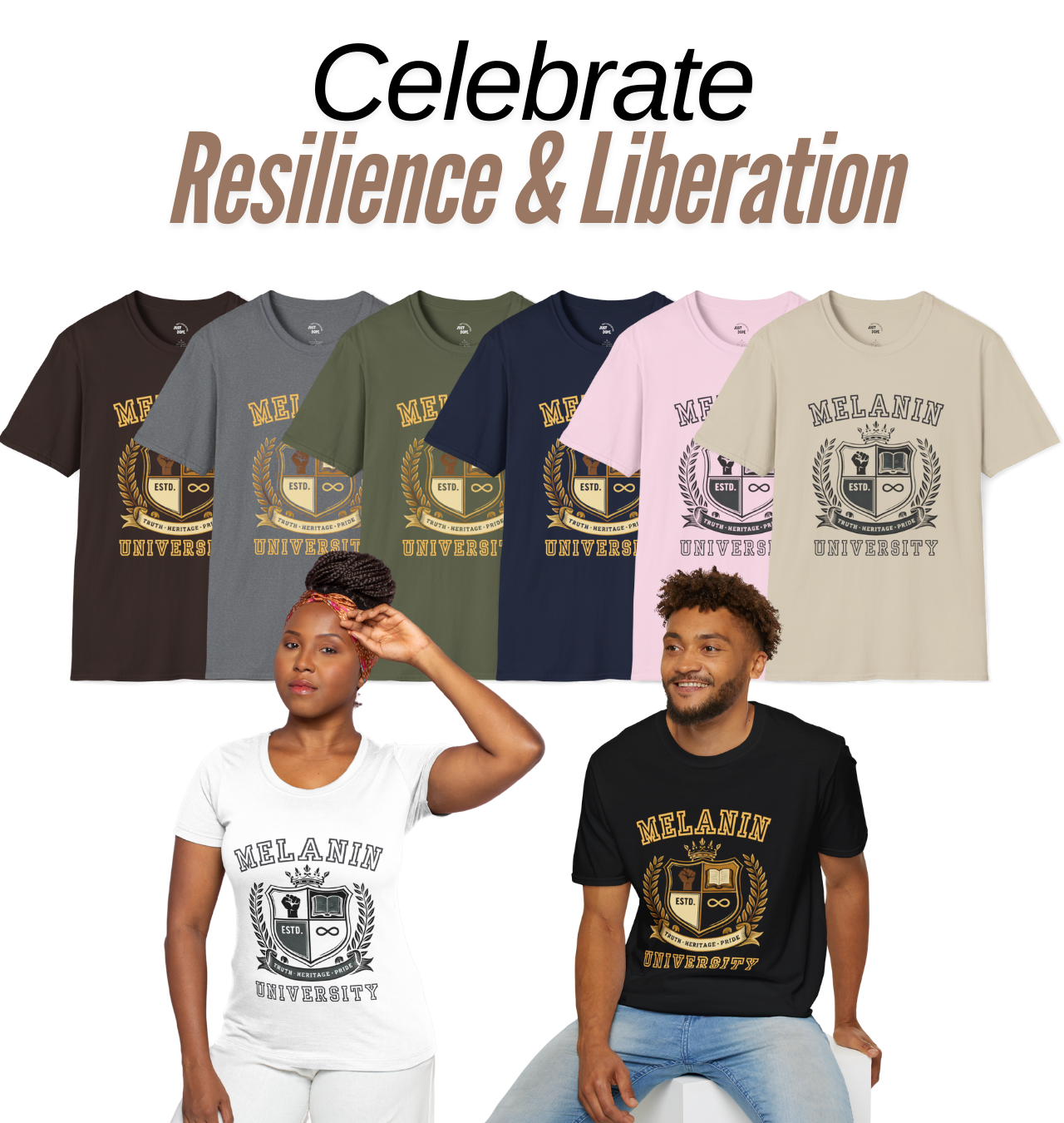 Melanin University Crest Unisex T-Shirt — Black Heritage Style Tee product thumbnail image