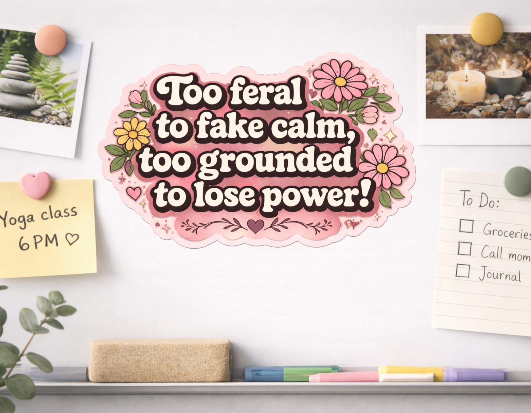 Too Feral to Fake Calm Die-Cut Magnet — Floral Empowerment Quote Magnet product thumbnail image Too Feral to Fake Calm Die-Cut Magnet — Floral Empowerment Quote Magnet product thumbnail image