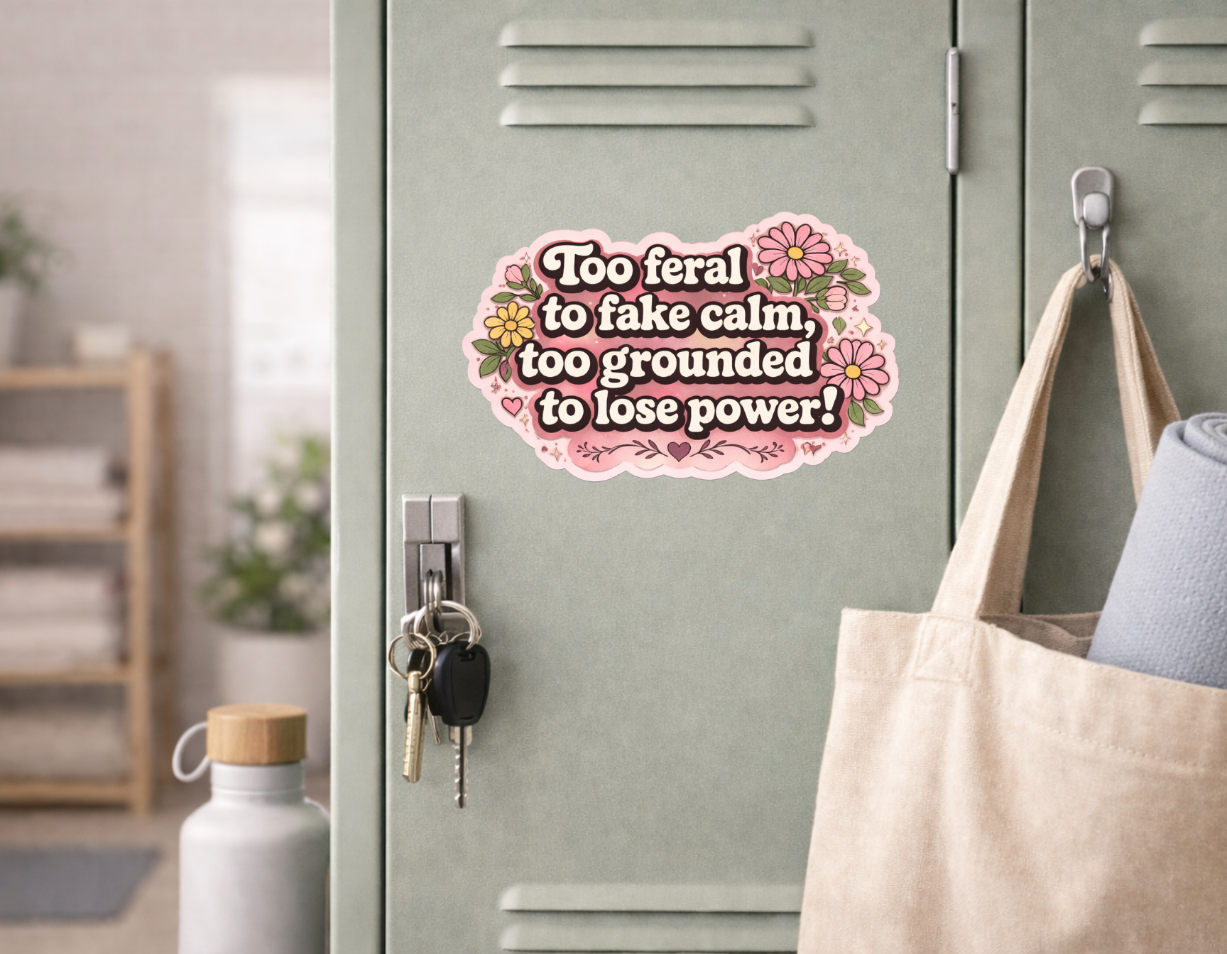 Too Feral to Fake Calm Die-Cut Magnet — Floral Empowerment Quote Magnet product thumbnail image Too Feral to Fake Calm Die-Cut Magnet — Floral Empowerment Quote Magnet product thumbnail image