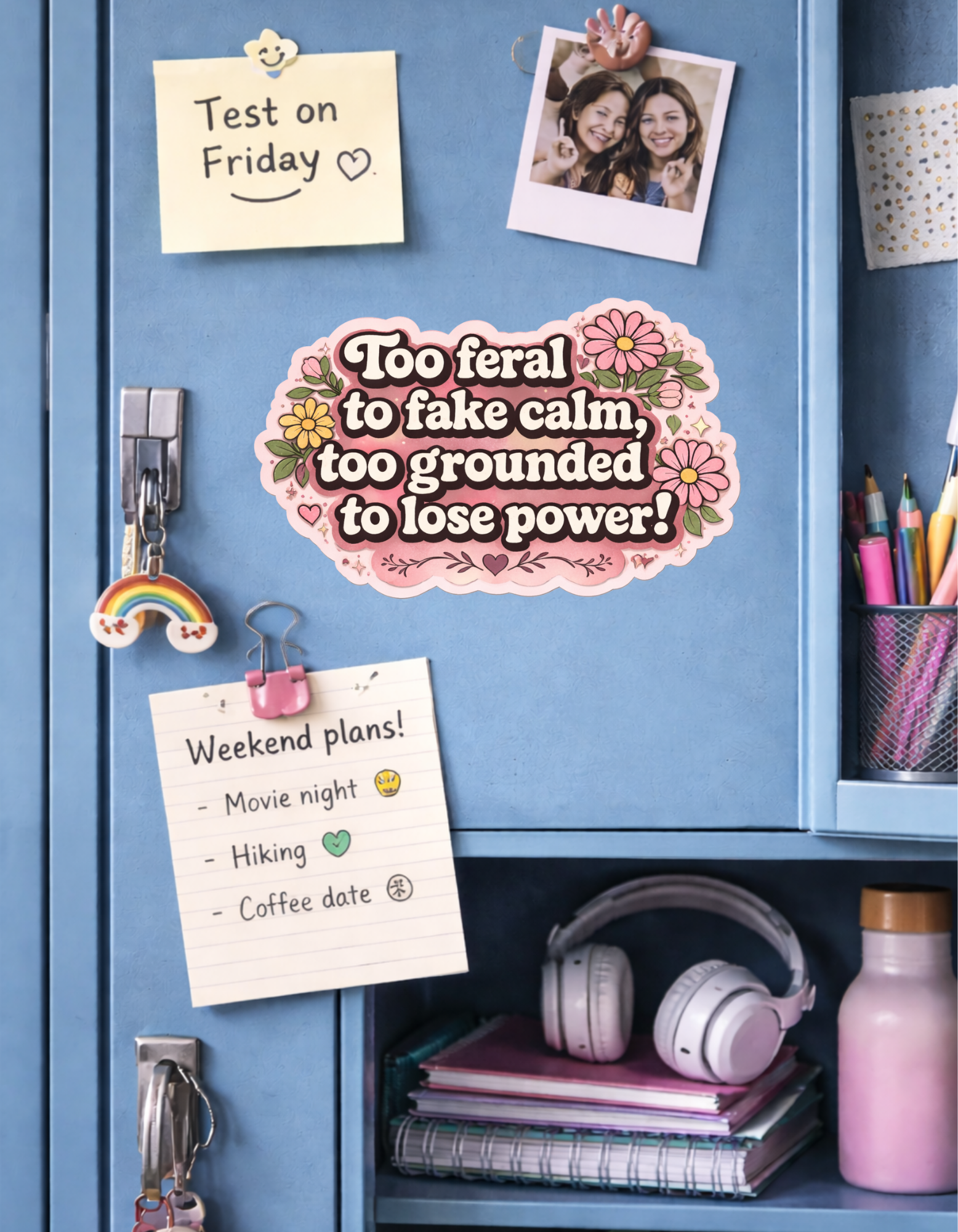 Too Feral to Fake Calm Die-Cut Magnet — Floral Empowerment Quote Magnet product thumbnail image