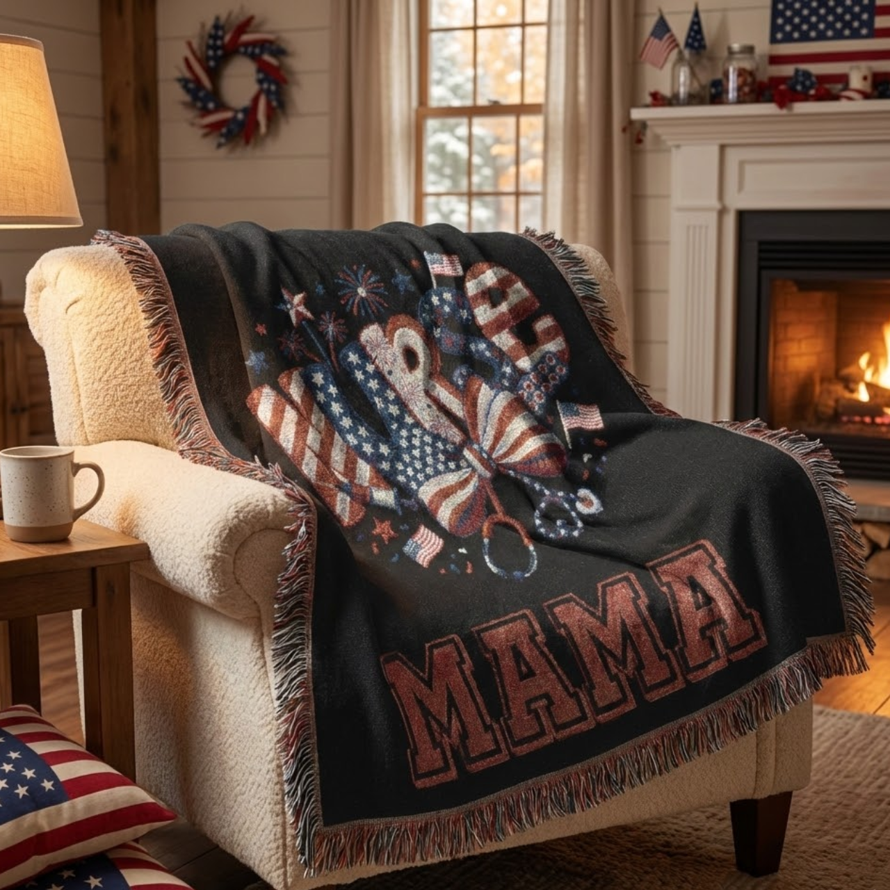 Personalized Patriotic Nurse Mama Woven Blanket | American Flag RN Gift | Cozy Cotton Tapestry Throw for Medical Moms | 4th of July Nursing Decor product thumbnail image Personalized Patriotic Nurse Mama Woven Blanket | American Flag RN Gift | Cozy Cotton Tapestry Throw for Medical Moms | 4th of July Nursing Decor product thumbnail image