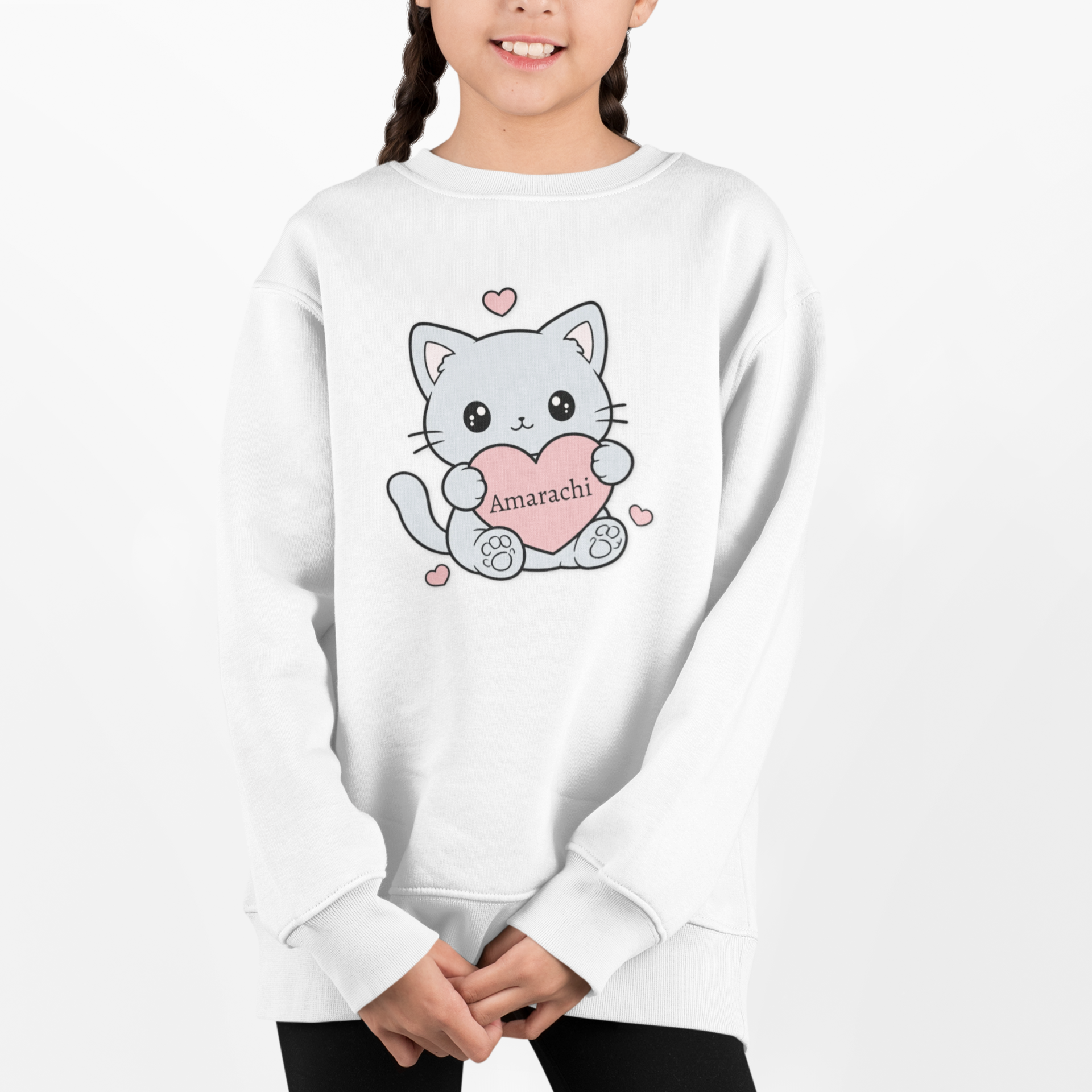 Personalized Cute Kitten Holding Heart Youth Sweatshirt – "Crewneck product thumbnail image