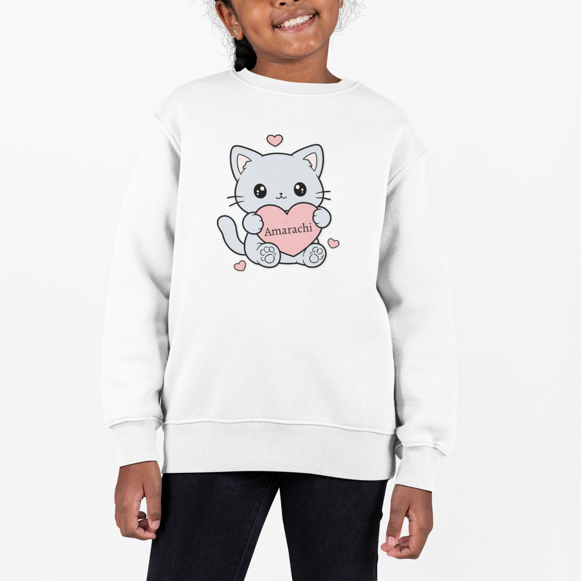 Personalized Cute Kitten Holding Heart Youth Sweatshirt – "Crewneck product thumbnail image