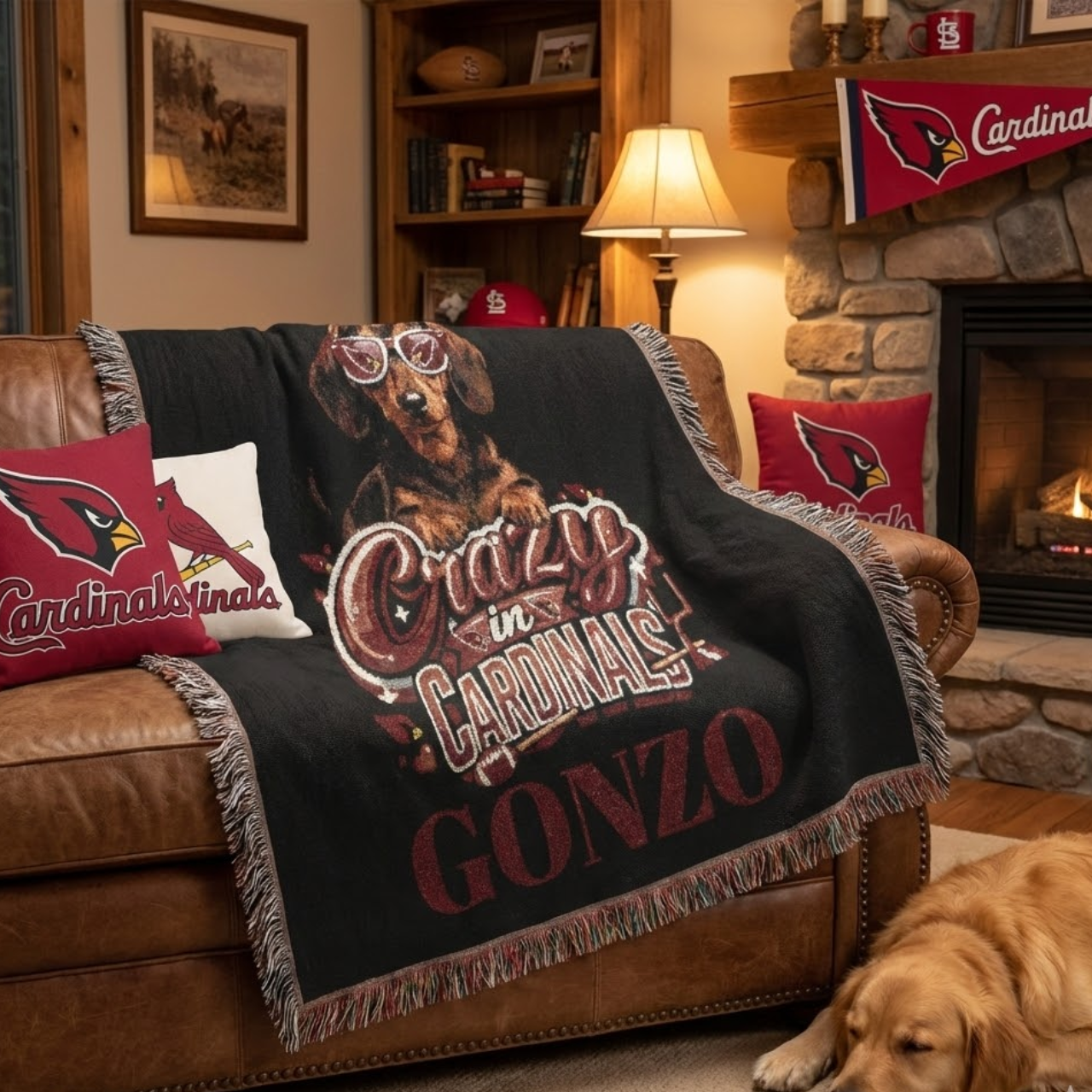 Personalized Arizona Cardinals Dachshund Woven Blanket – Custom Name Football Dog Tapestry Throw – Wiener Dog Fan Gift product thumbnail image