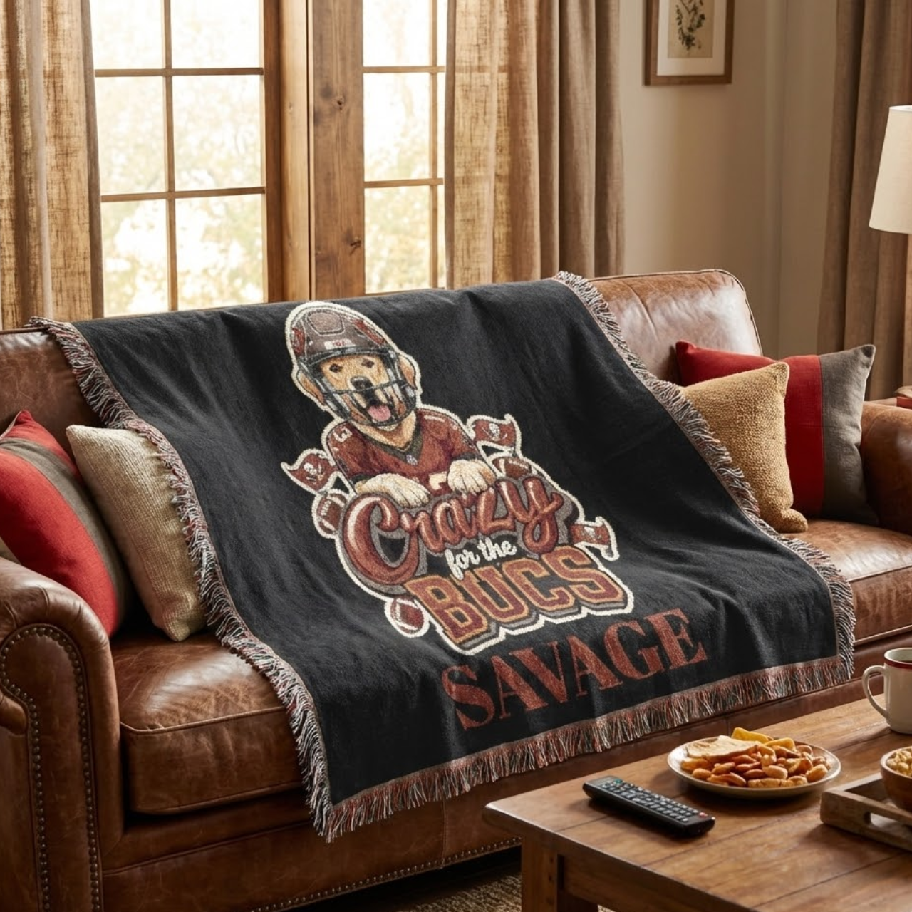 Personalized Tampa Bay Football Woven Blanket | "Crazy for the Bucs" Dog Mascot Throw | Custom Name Tapestry for Fan Cave, Game Day &amp; Sports Gifts product thumbnail image