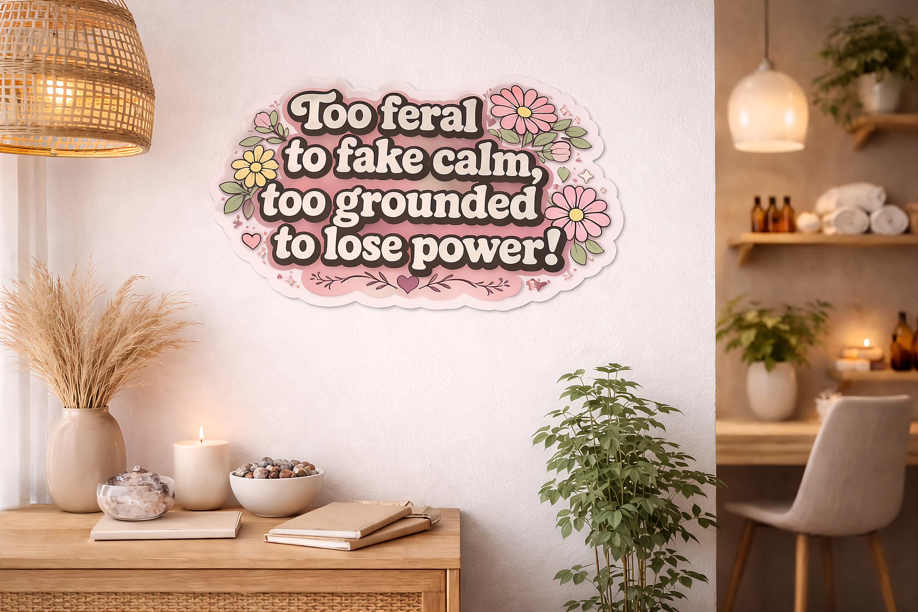 Sticker — "Too feral to fake calm, too grounded to lose power!" Floral Die-Cut Sticker product thumbnail image