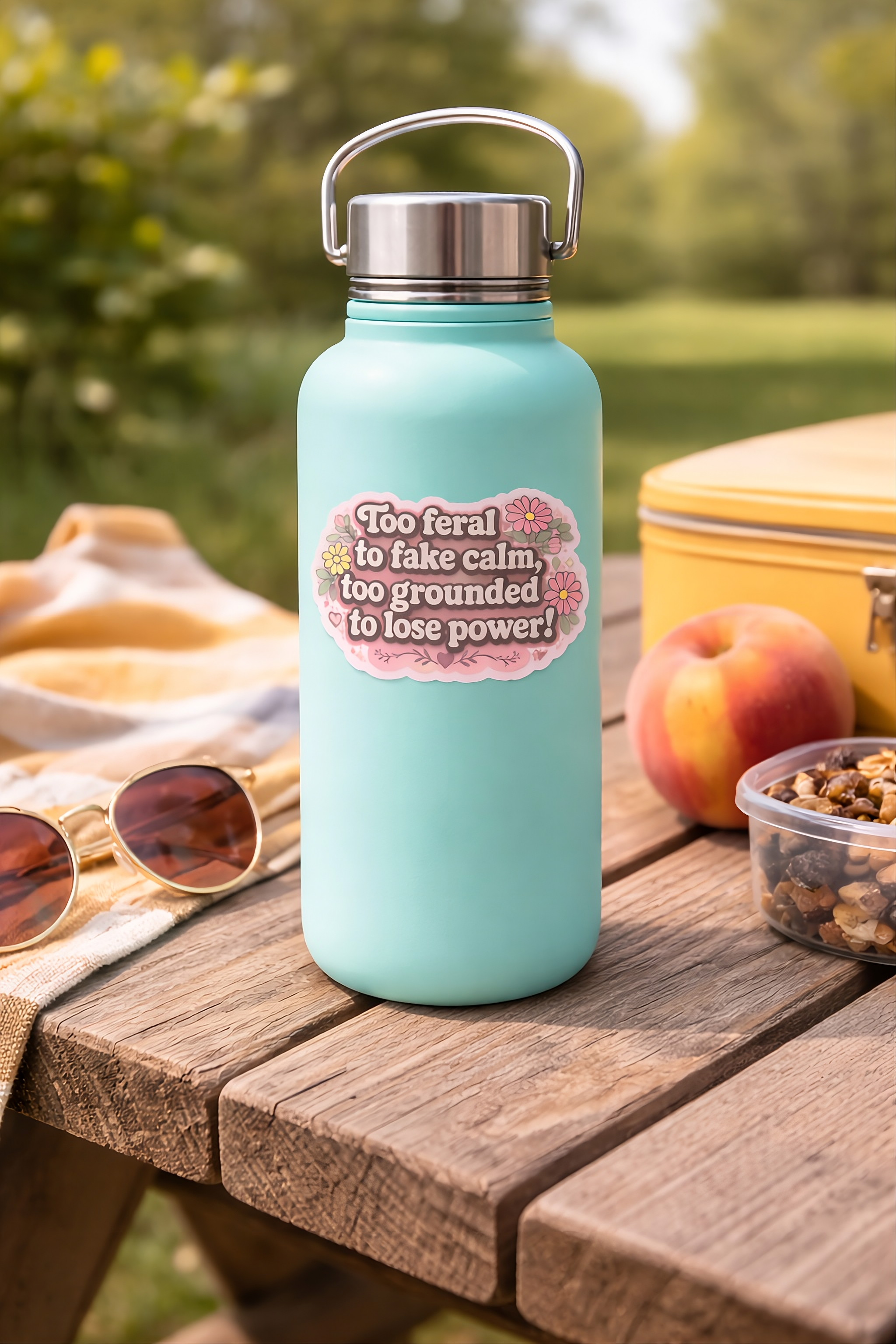 Sticker — "Too feral to fake calm, too grounded to lose power!" Floral Die-Cut Sticker product thumbnail image