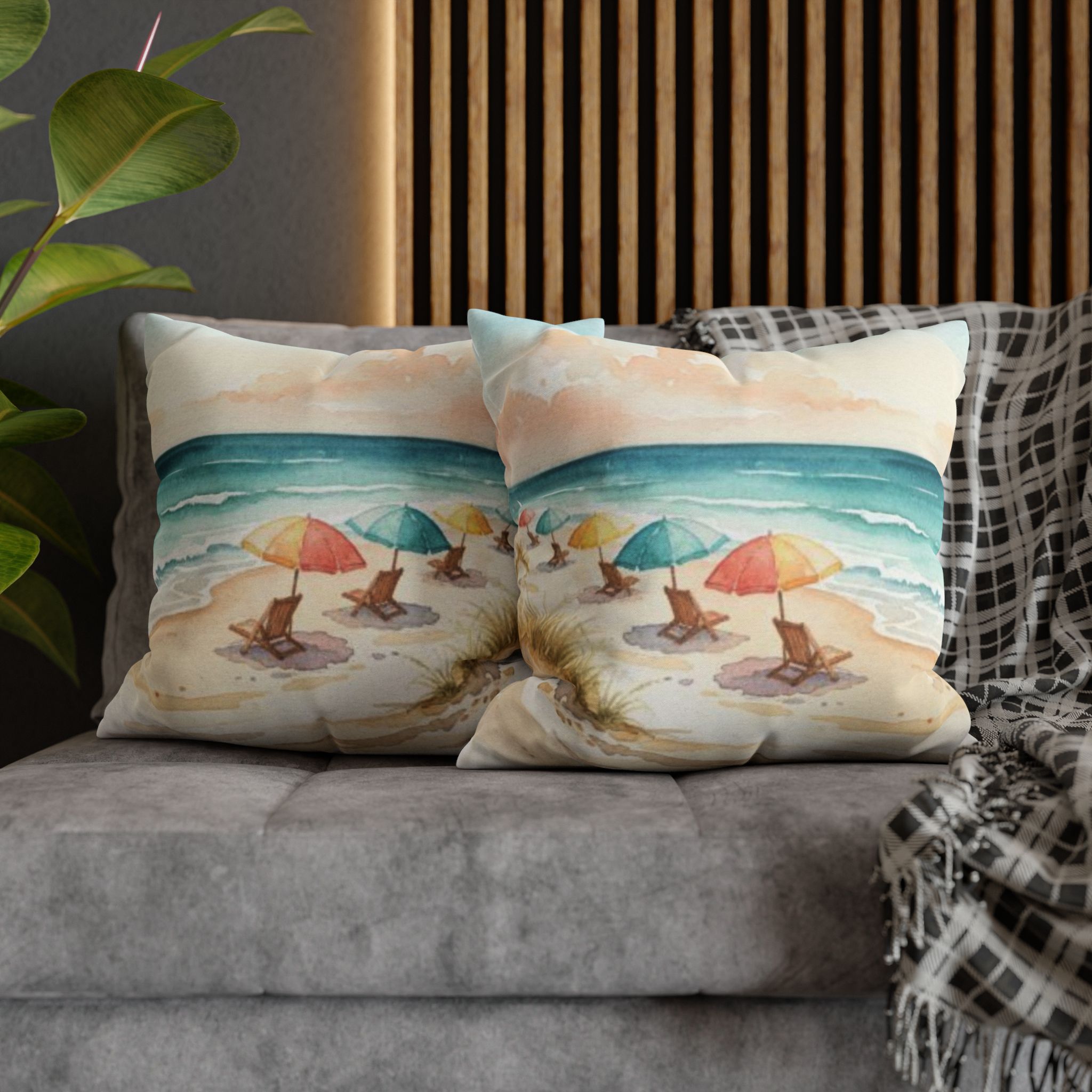 Watercolor Beach Day Accent Pillows, 4 sizes product thumbnail image Watercolor Beach Day Accent Pillows, 4 sizes product thumbnail image