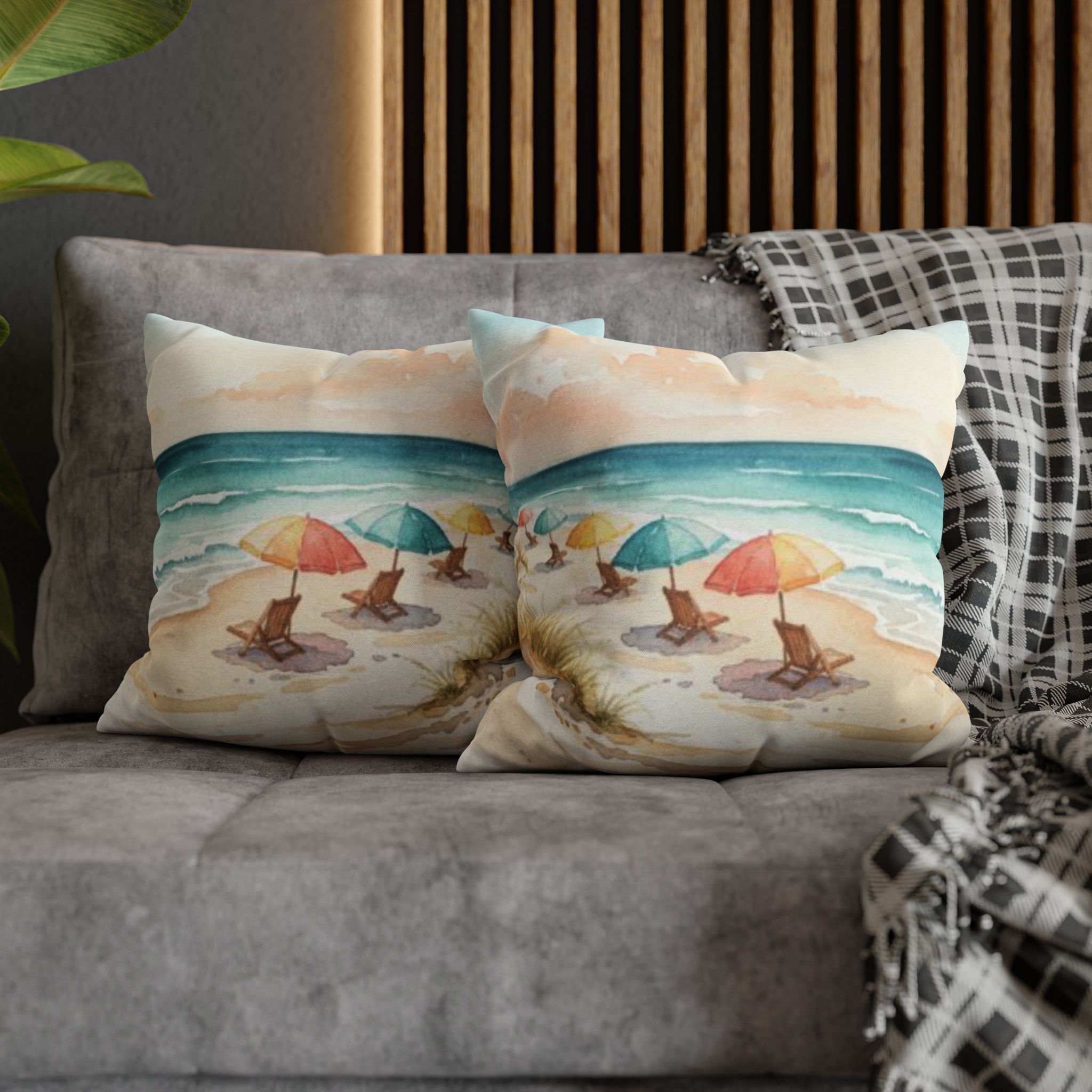 Watercolor Beach Day Accent Pillows, 4 sizes product thumbnail image
