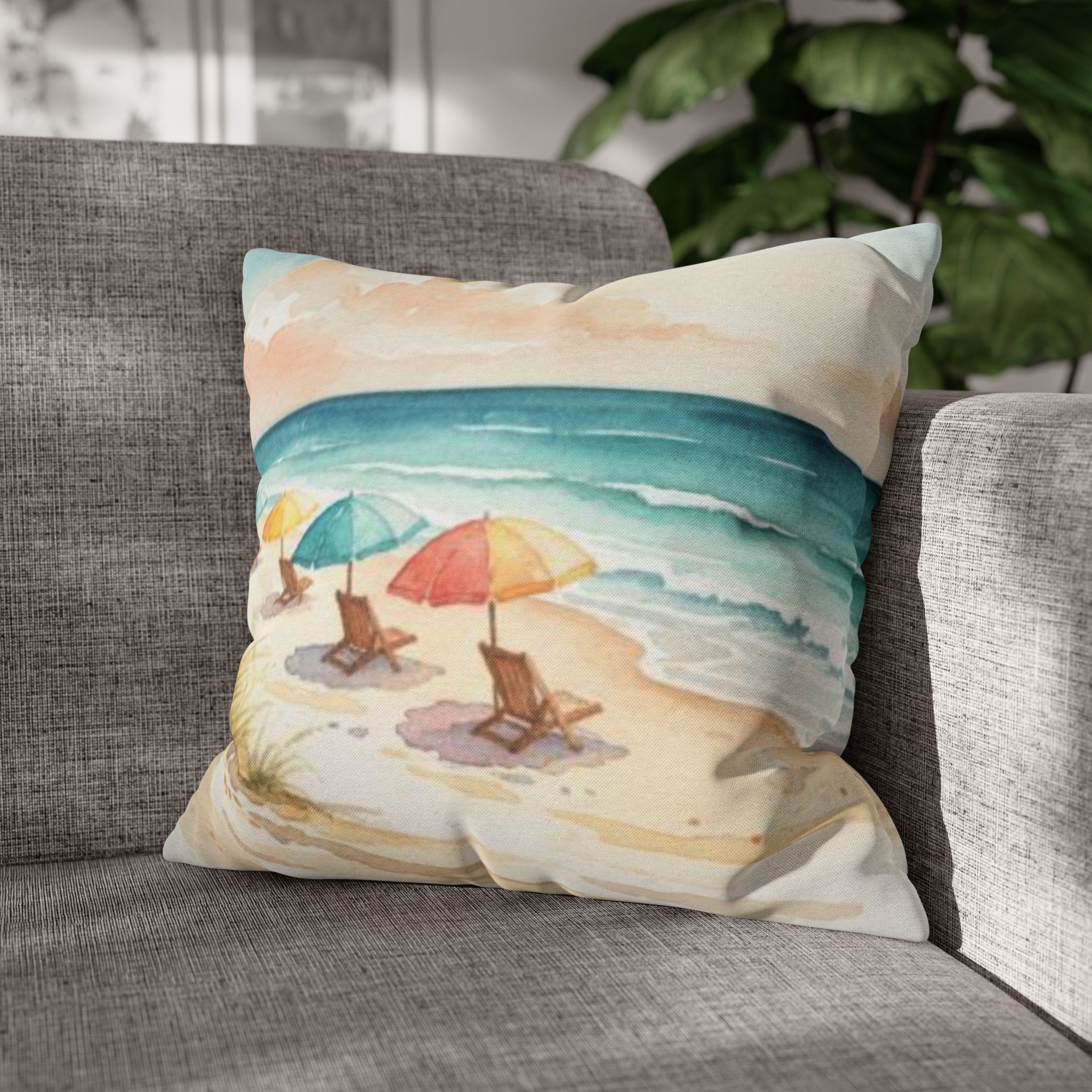Watercolor Beach Day Accent Pillows, 4 sizes product thumbnail image