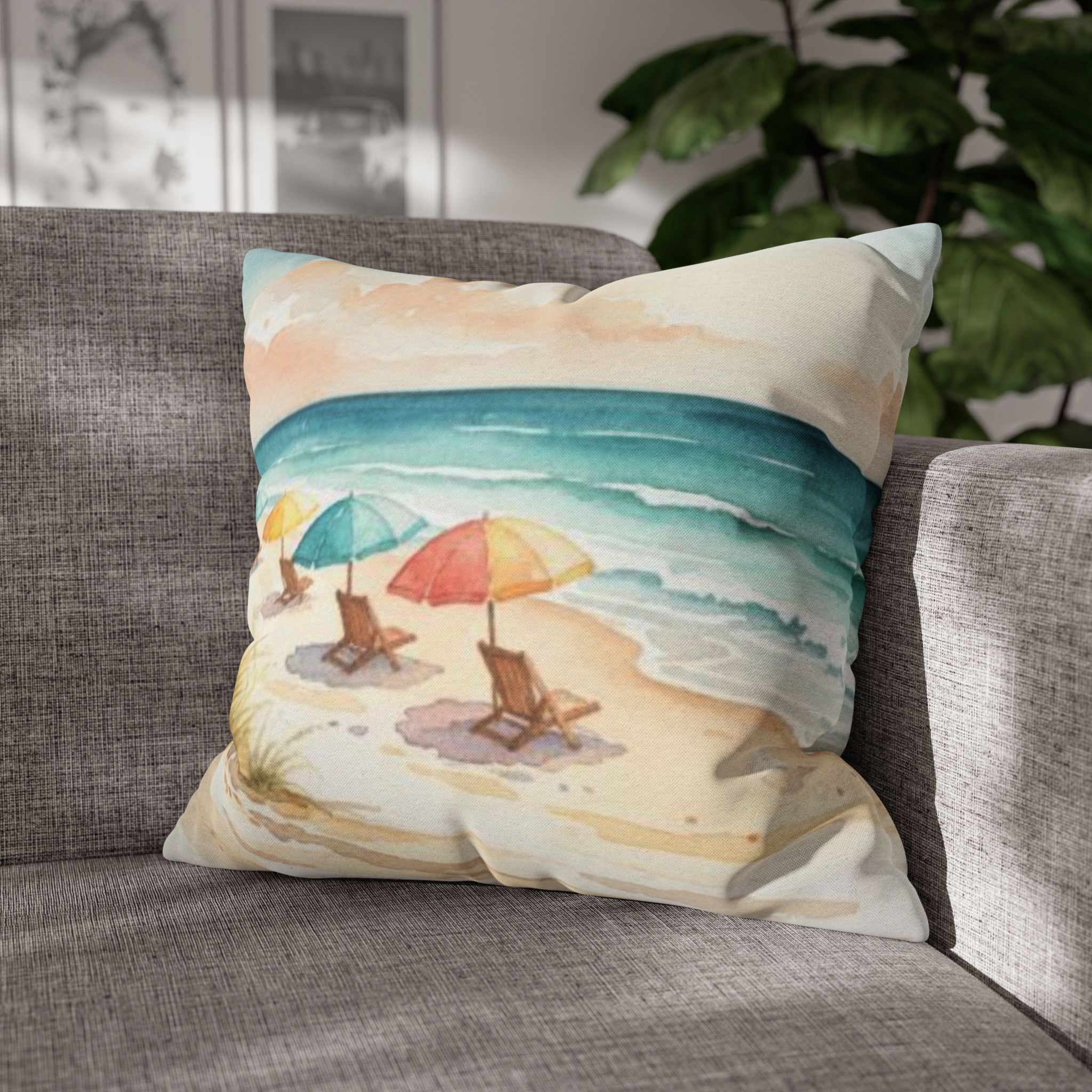 Watercolor Beach Day Accent Pillows, 4 sizes product thumbnail image