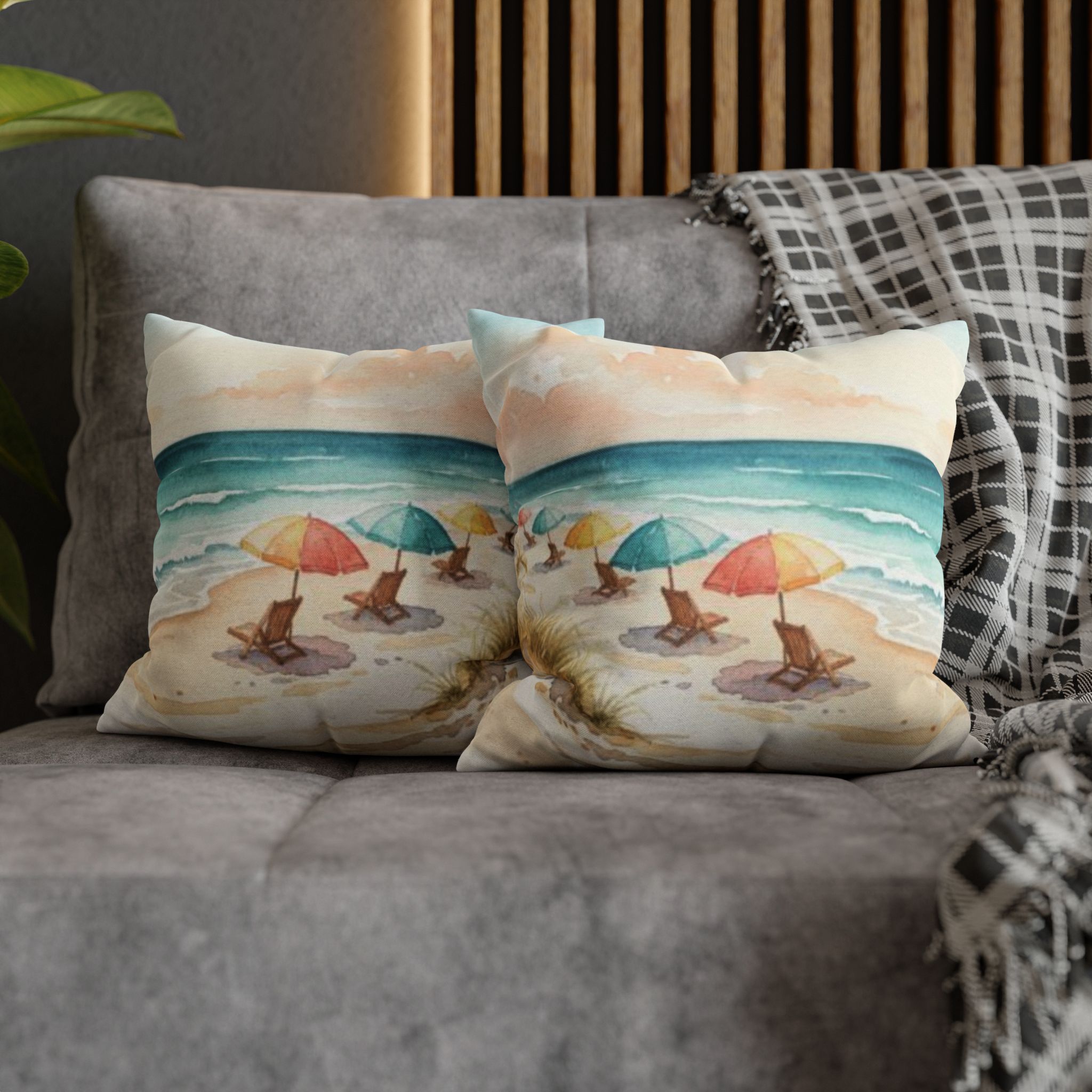 Watercolor Beach Day Accent Pillows, 4 sizes product thumbnail image