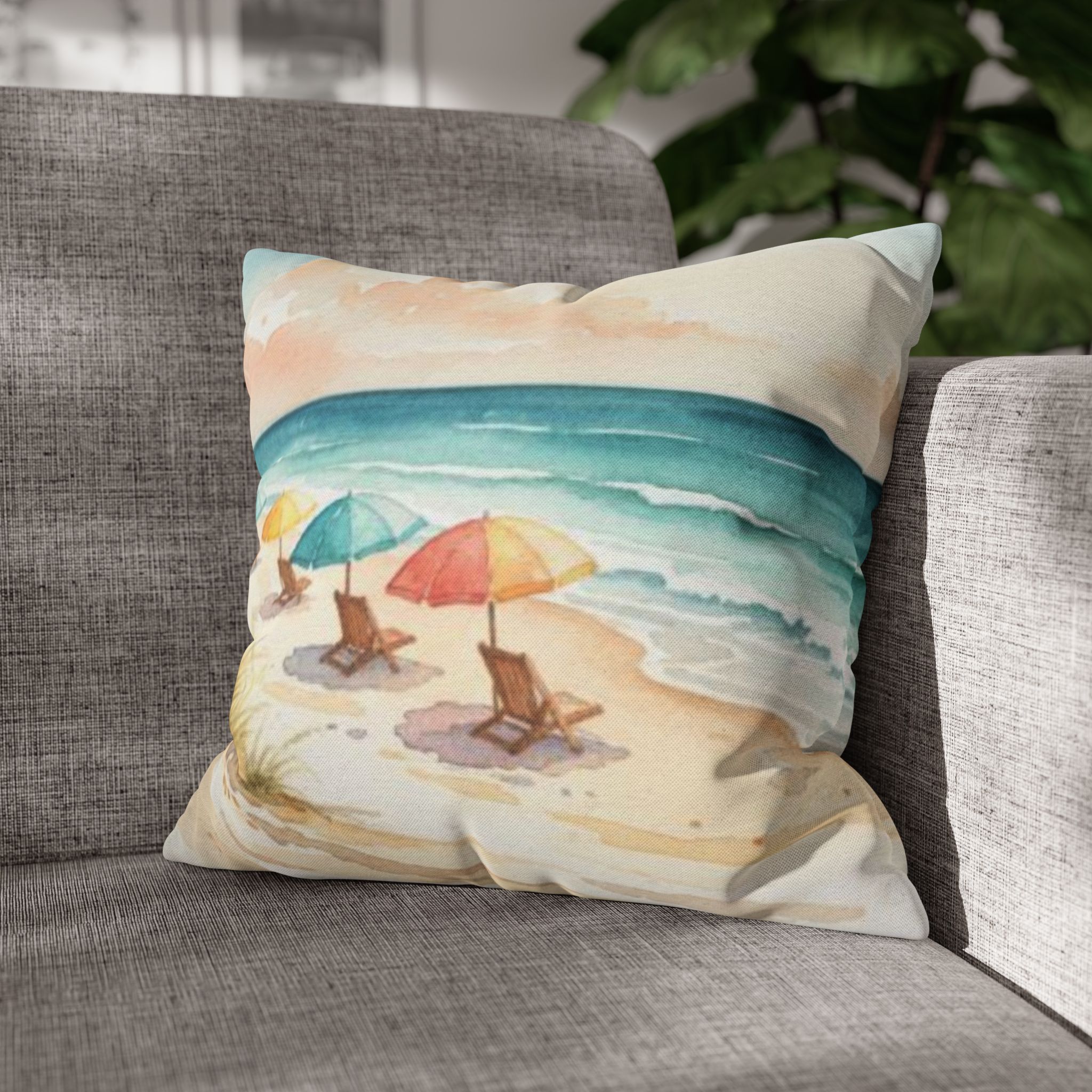 Watercolor Beach Day Accent Pillows, 4 sizes product thumbnail image