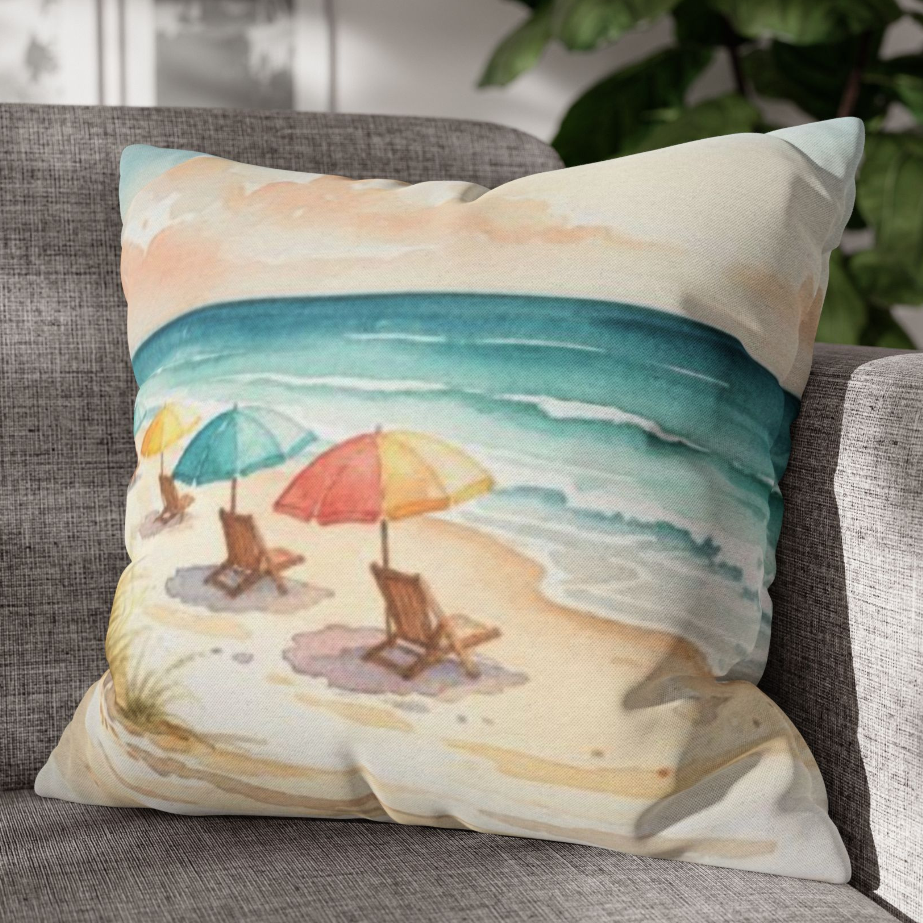 Watercolor Beach Day Accent Pillows, 4 sizes