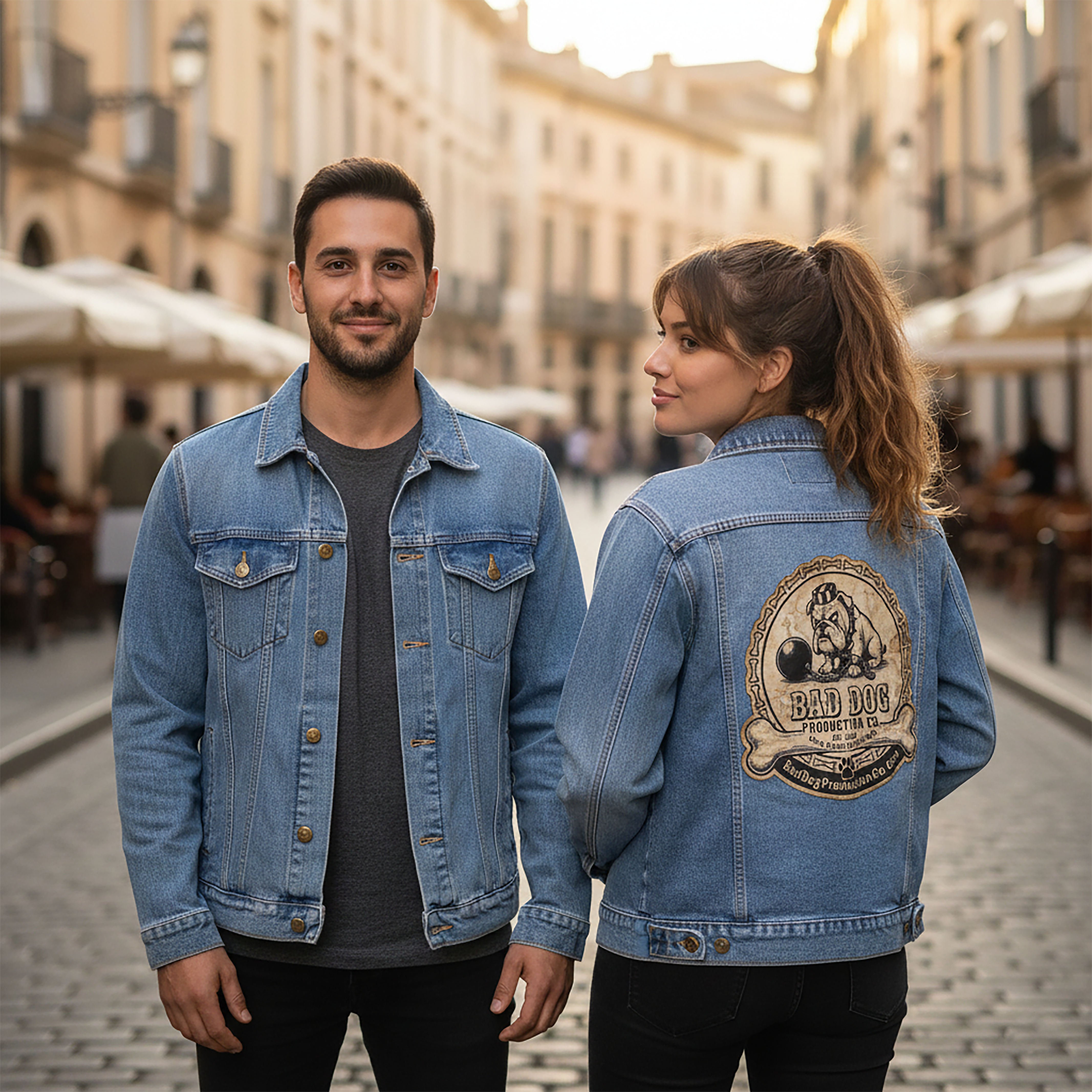 Denim Jacket — 'Bad Dog' Vintage Bulldog Patch Back Graphic product thumbnail image