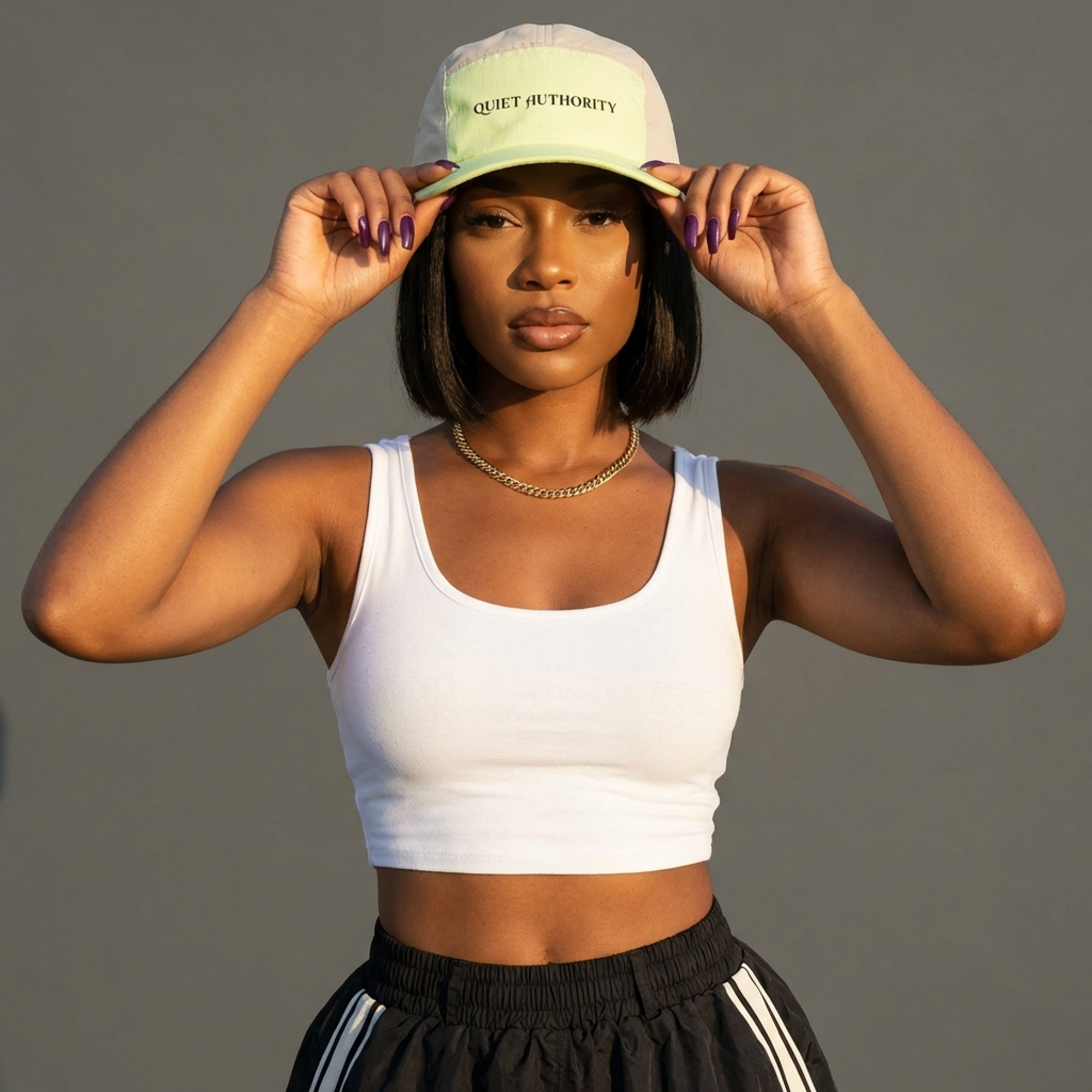 Nylon Two-Tone Cap — "Quiet Authority" Embroidered product thumbnail image Nylon Two-Tone Cap — "Quiet Authority" Embroidered product thumbnail image