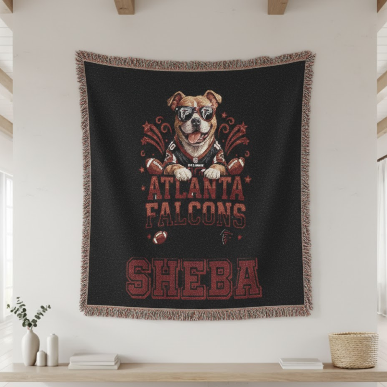 Personalized Atlanta Falcons Pitbull Woven Blanket - Custom Dog Name Throw – Luxury Fan Cave Decor &amp; Gift for Falcons Fans product thumbnail image