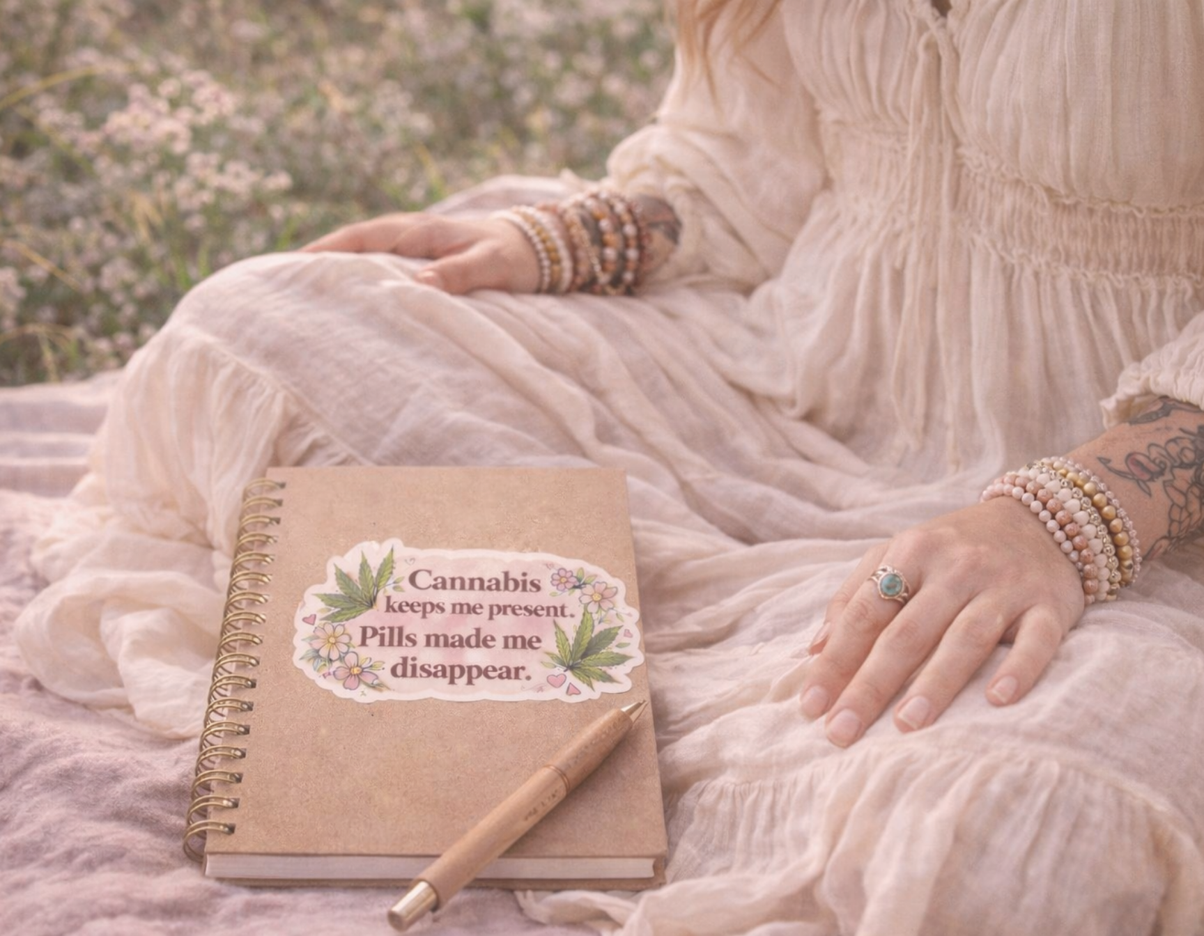 Cannabis Keeps Me Present Sticker — Retro Floral Medical Marijuana Quote Kiss-Cut Sticker product thumbnail image Cannabis Keeps Me Present Sticker — Retro Floral Medical Marijuana Quote Kiss-Cut Sticker product thumbnail image