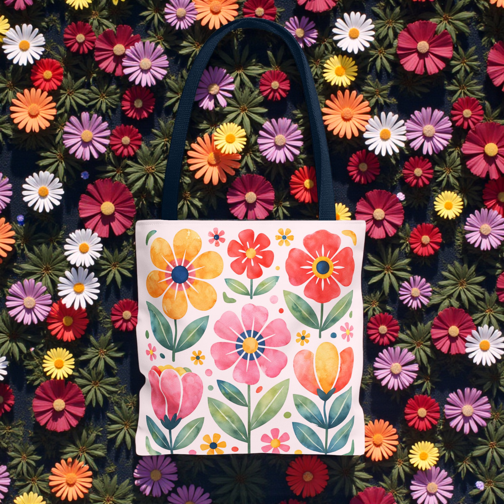 Floral Watercolor Tote Bag – Colorful Spring Blossom Pattern product thumbnail image