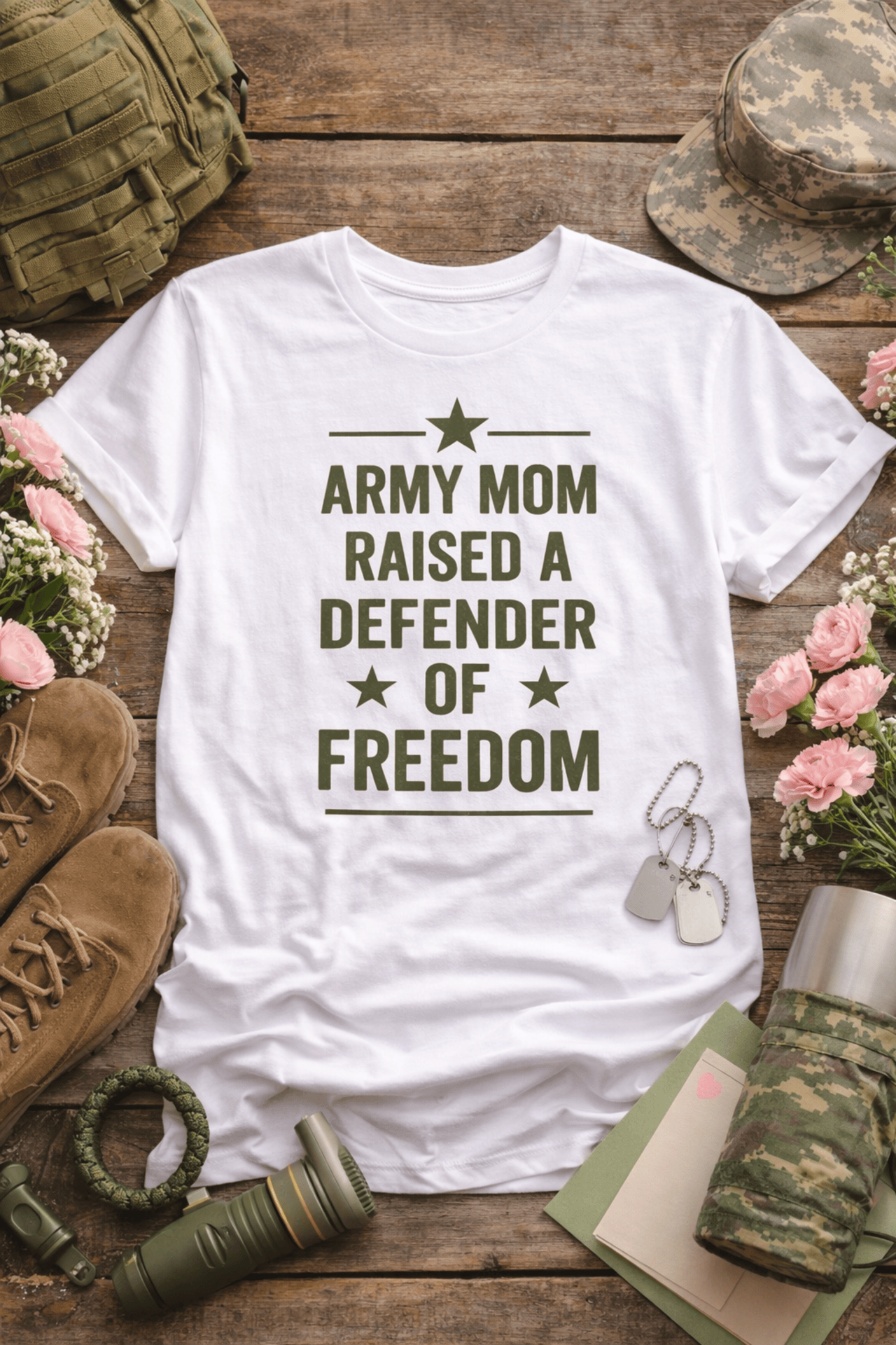 Army Mom Raised A Defender Of Freedom T-Shirt product thumbnail image Army Mom Raised A Defender Of Freedom T-Shirt product thumbnail image