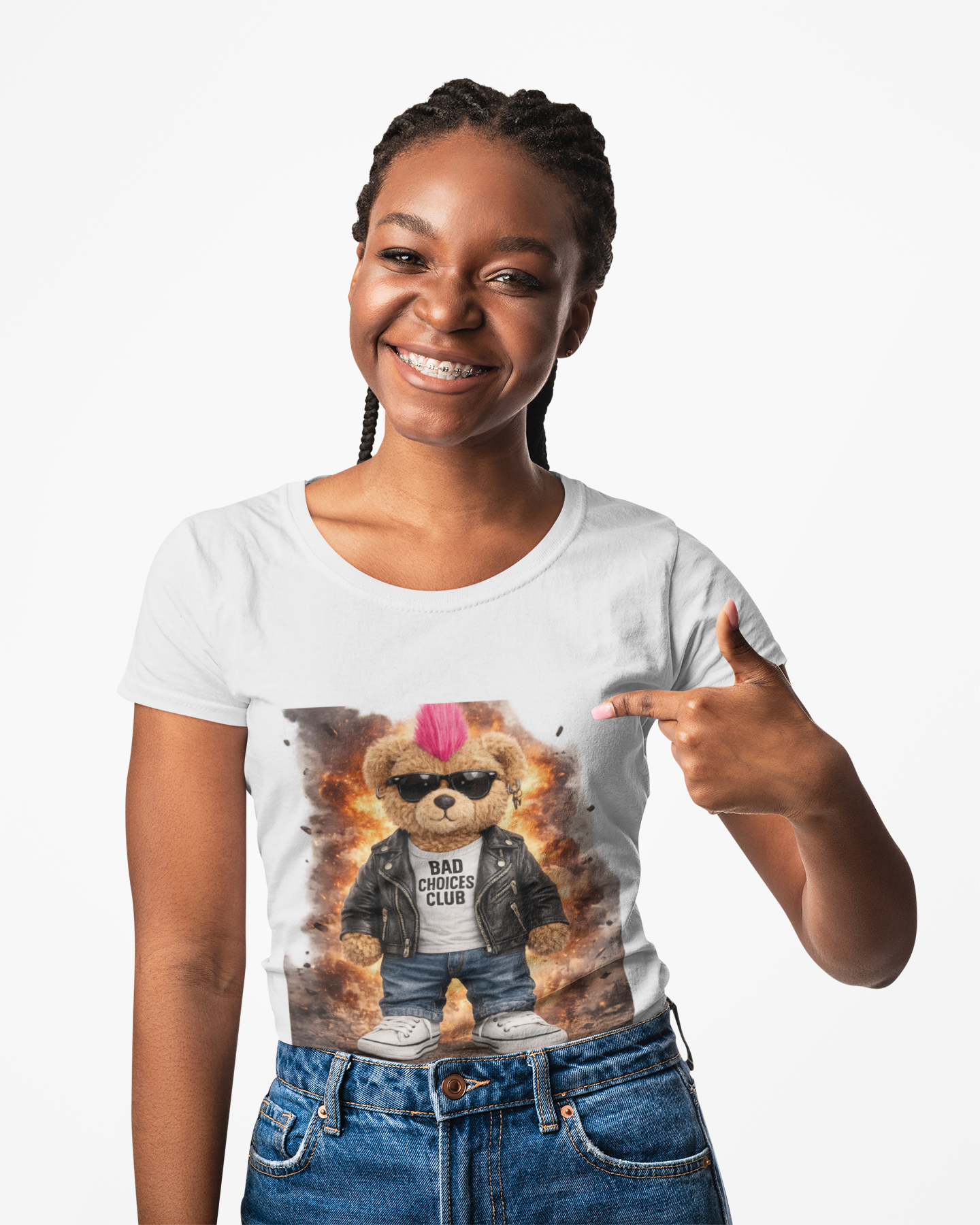 Unisex Punk Bear "Bad Choices Club" T‑Shirt product thumbnail image Unisex Punk Bear "Bad Choices Club" T‑Shirt product thumbnail image