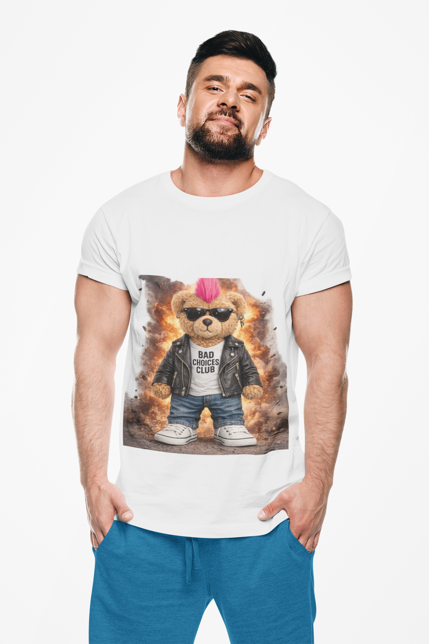 Unisex Punk Bear "Bad Choices Club" T‑Shirt product thumbnail image Unisex Punk Bear "Bad Choices Club" T‑Shirt product thumbnail image
