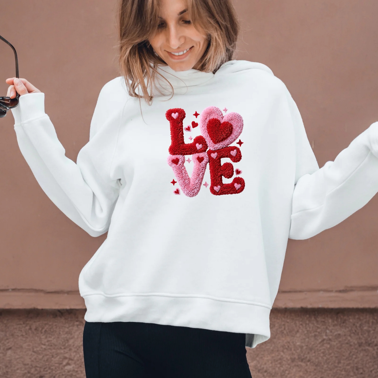 Love Heart Typography Hoodie | Valentine Heart Graphic Long Sleeve product thumbnail image Love Heart Typography Hoodie | Valentine Heart Graphic Long Sleeve product thumbnail image